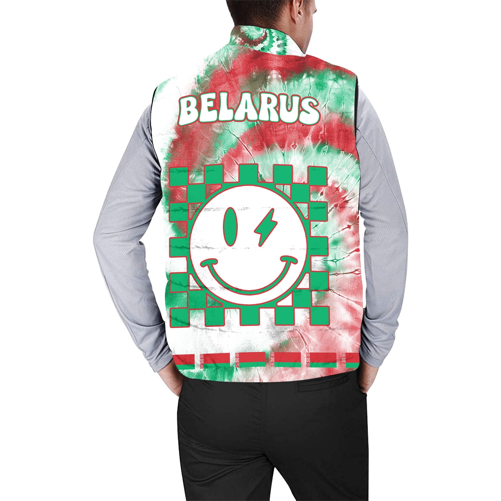 Belarus Men Padded Jacket Vest Custom Tie Dye Style 2