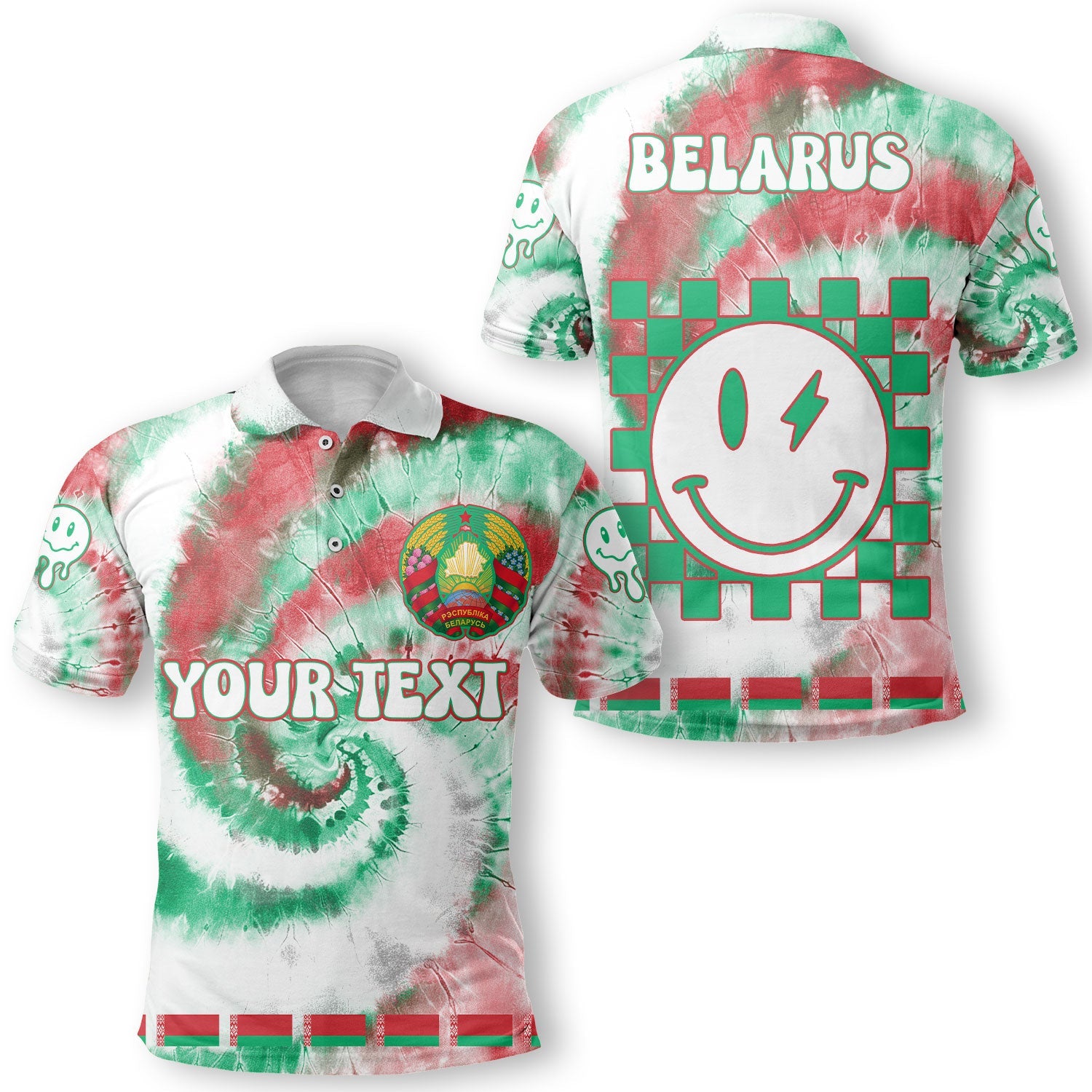 Belarus Polo Shirt Custom Tie Dye Style 1