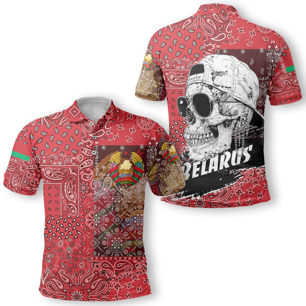 Belarus Polo Shirt Paisley Flag And Skull Style 1