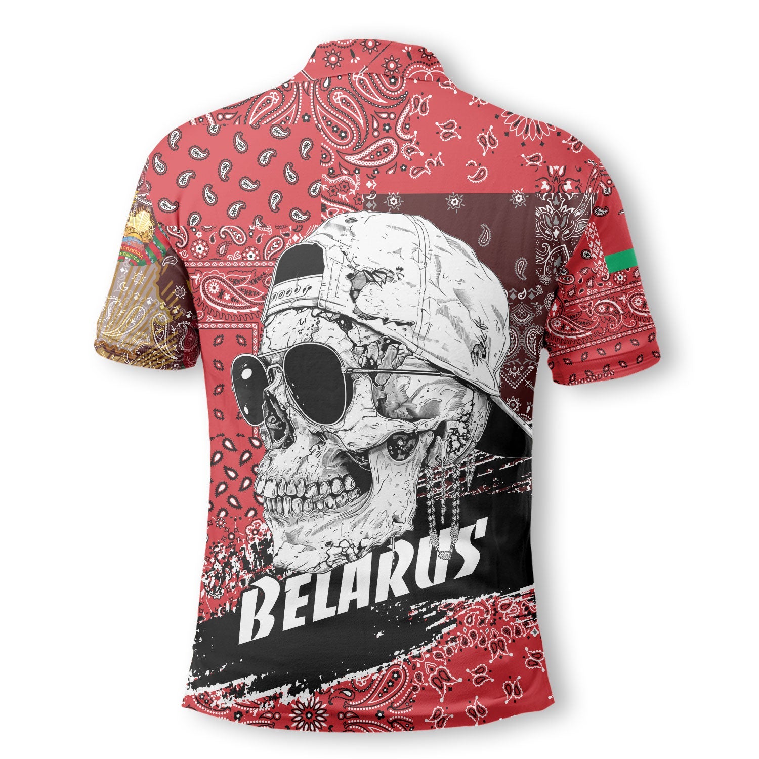 Belarus Polo Shirt Paisley Flag And Skull Style 3