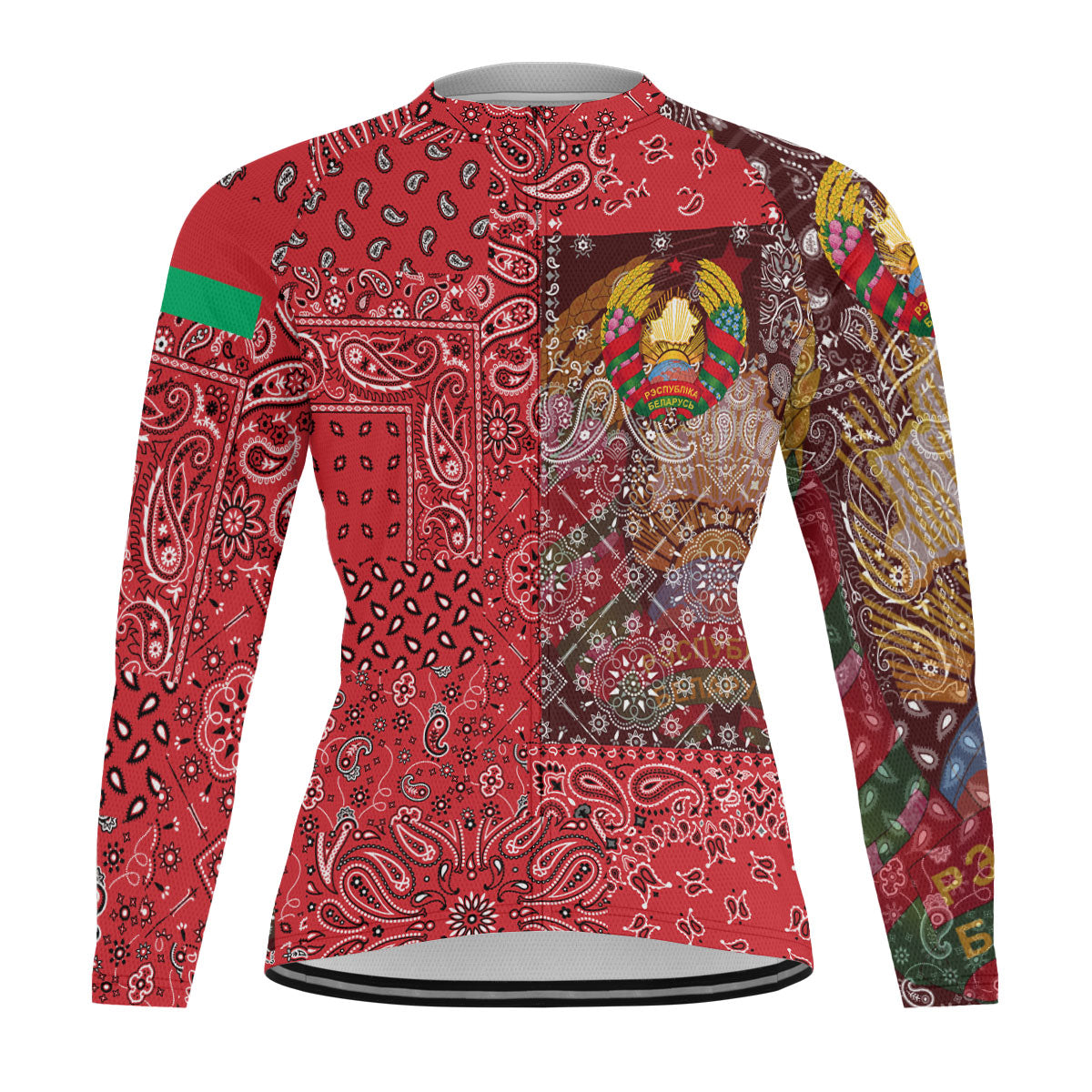 Belarus Raglan Men Cycling Jersey Long Sleeve Paisley Flag And Skull Style 1