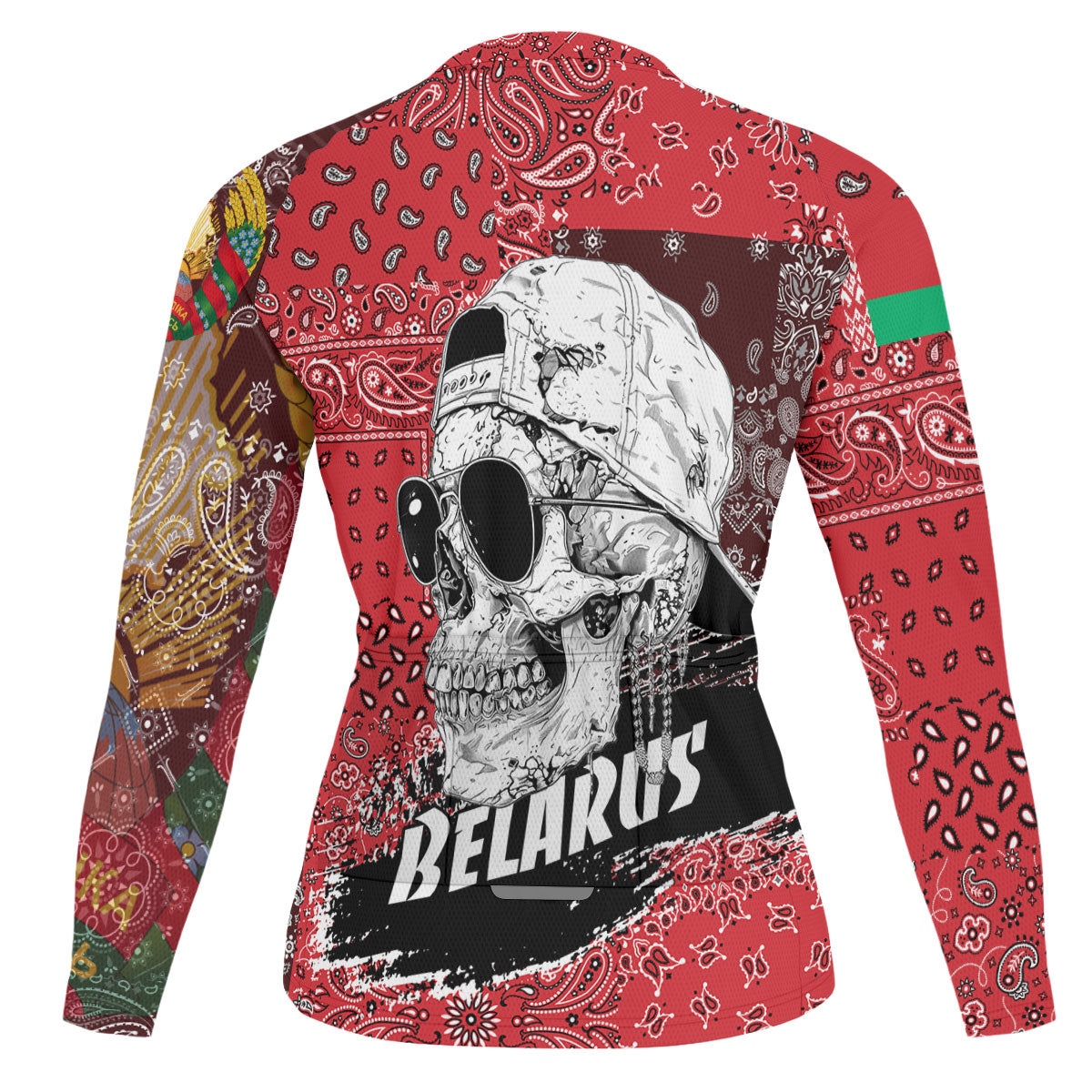 Belarus Raglan Men Cycling Jersey Long Sleeve Paisley Flag And Skull Style 2