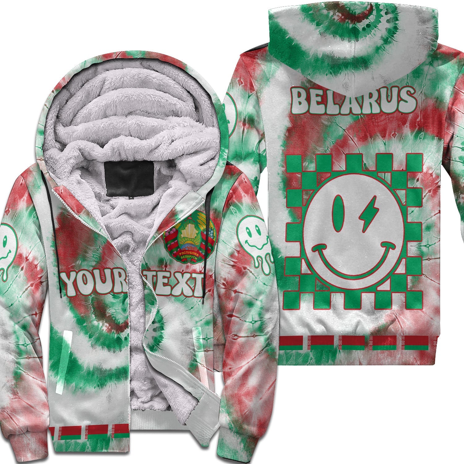 Belarus Sherpa Hoodie Custom Tie Dye Style 1