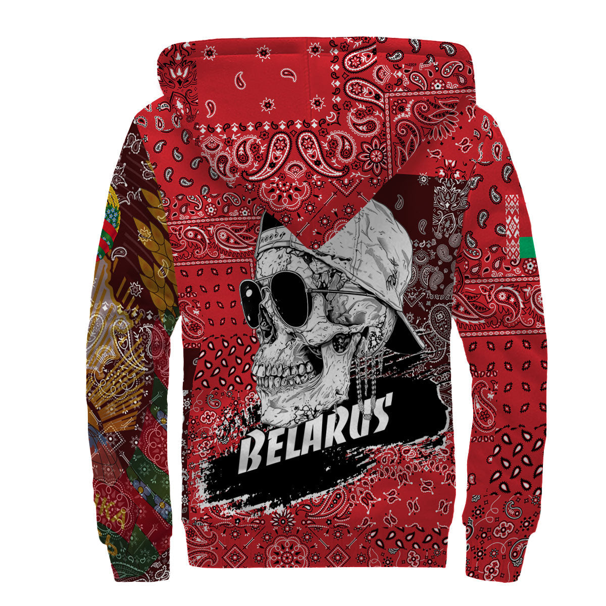 Belarus Sherpa Hoodie Paisley Flag And Skull Style 2