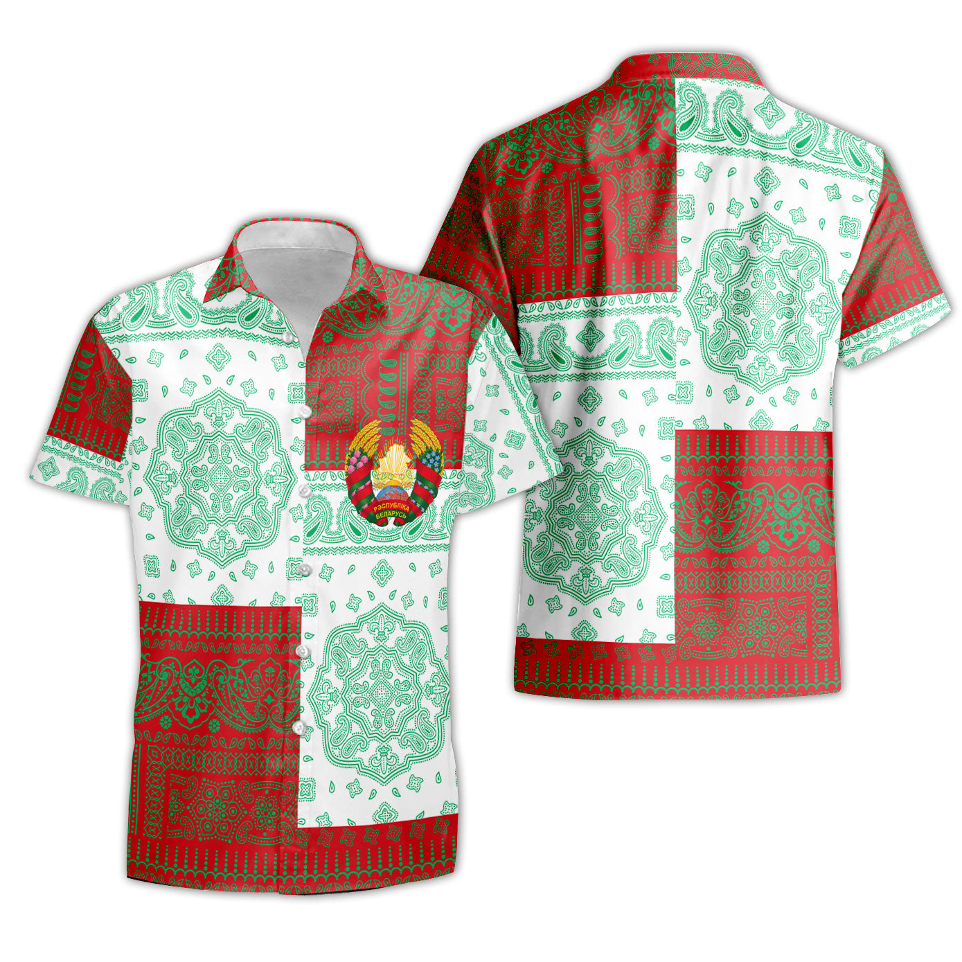 Belarus Short Sleeve Shirt Flag And Paisley Basic Style 1