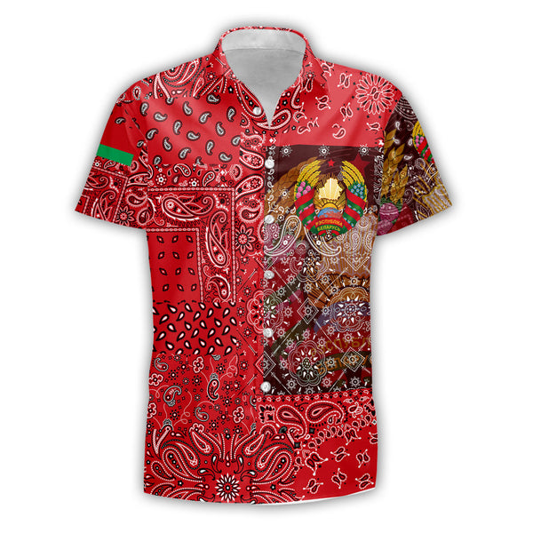 Belarus Short Sleeve Shirt Paisley Flag And Skull Style 1