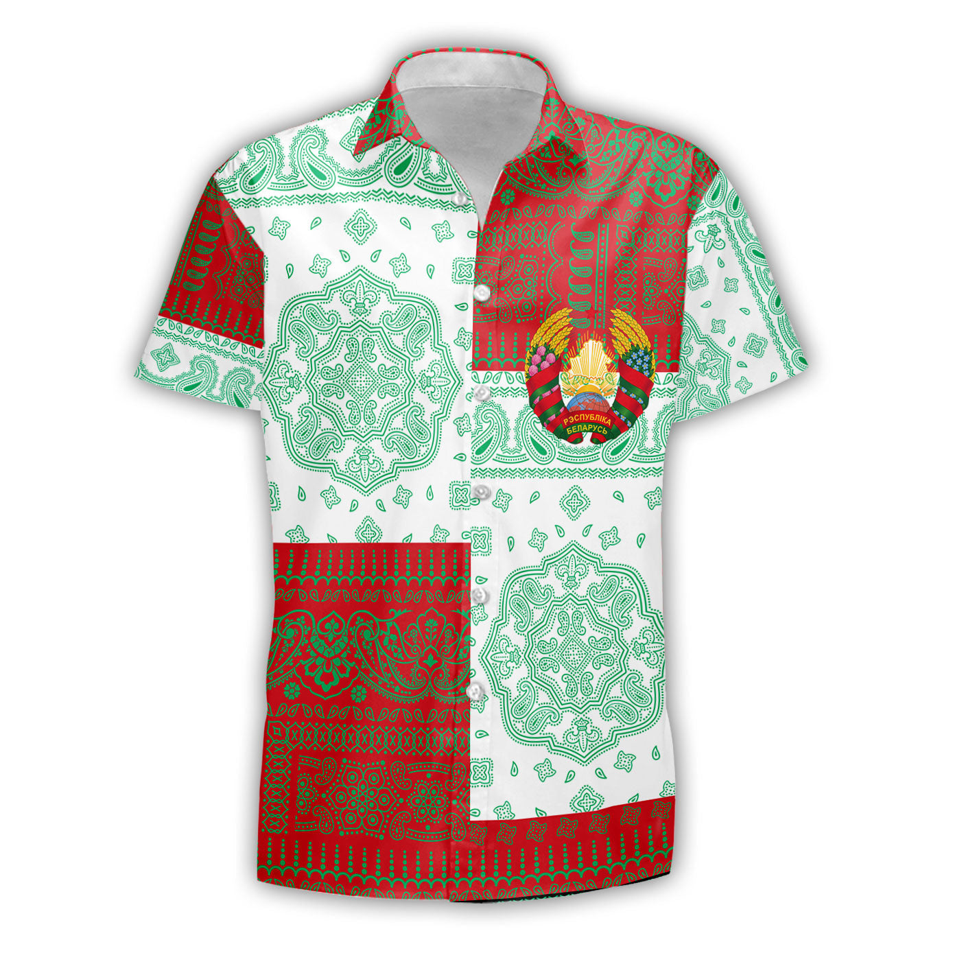 Belarus Short Sleeve Shirt Flag And Paisley Basic Style 2