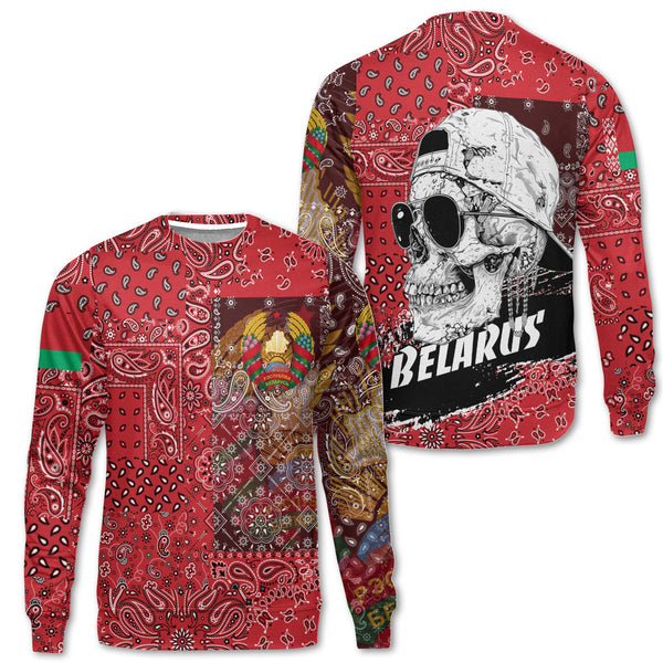 Belarus Sweatshirt Paisley Flag And Skull Style 1