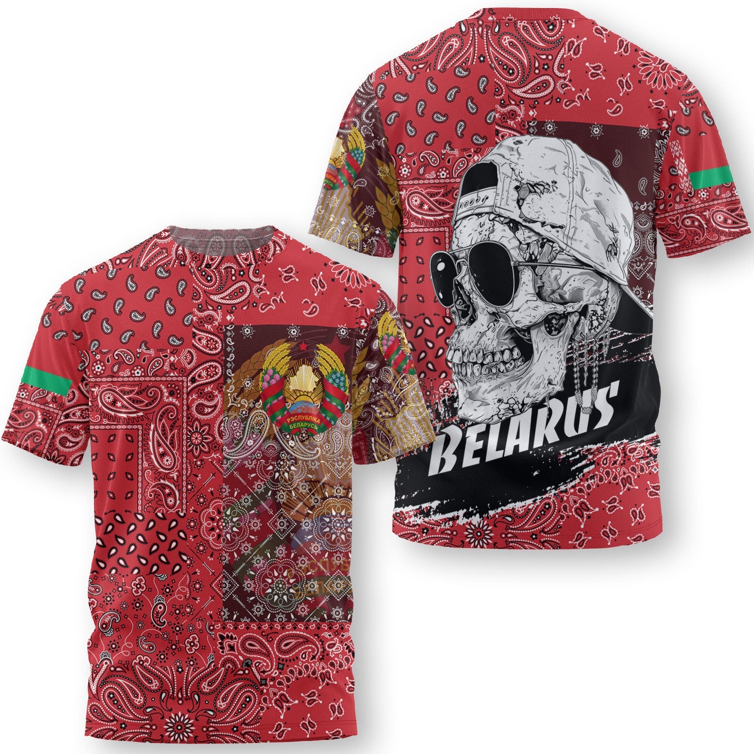 Belarus T Shirt Paisley Flag And Skull Style 3