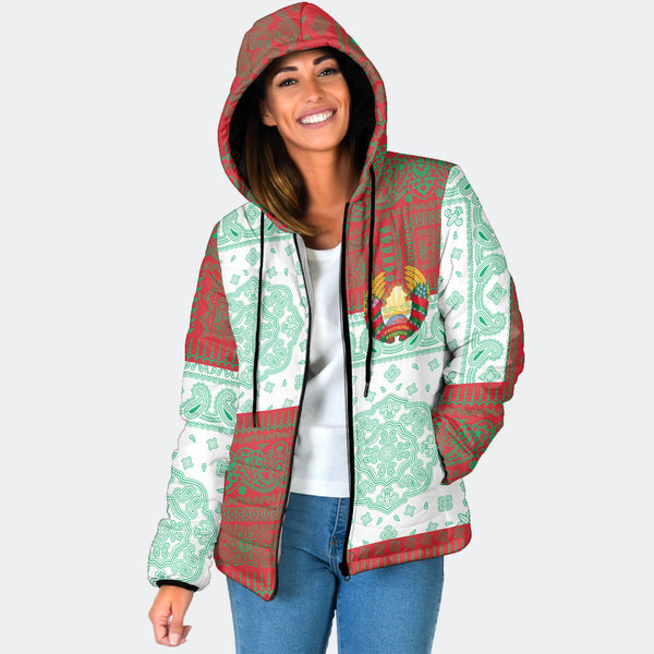 Belarus Women Hooded Padded Jacket Flag And Paisley Basic Style 1