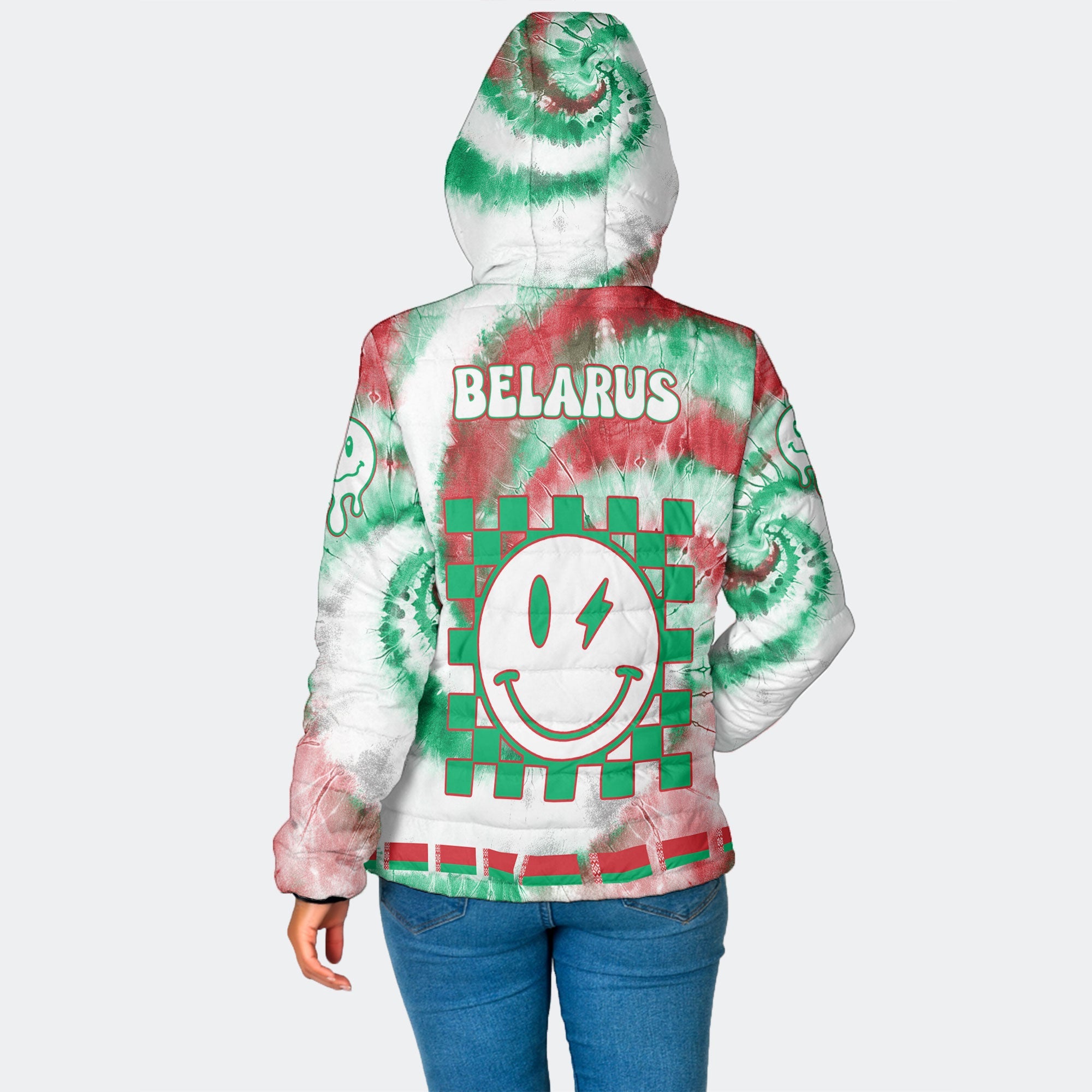 Belarus Women Hooded Padded Jacket Custom Tie Dye Style 2