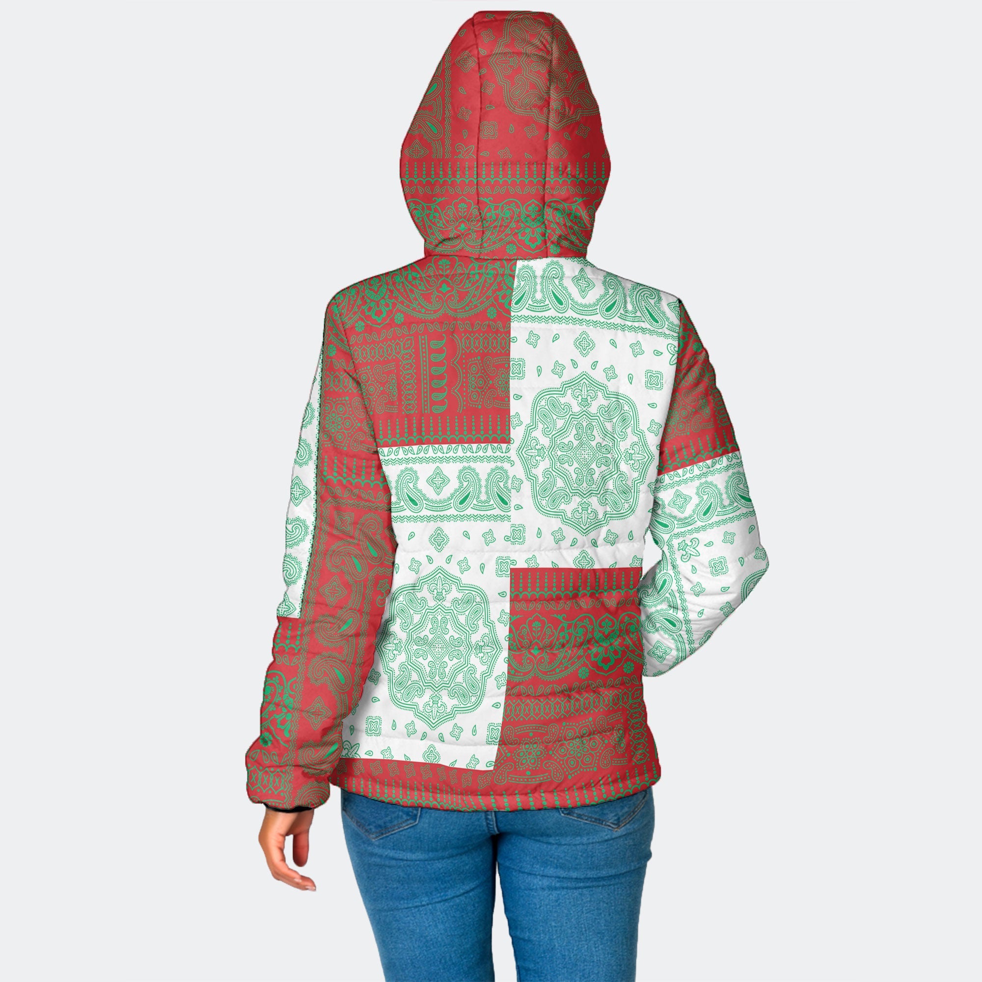 Belarus Women Hooded Padded Jacket Flag And Paisley Basic Style 2