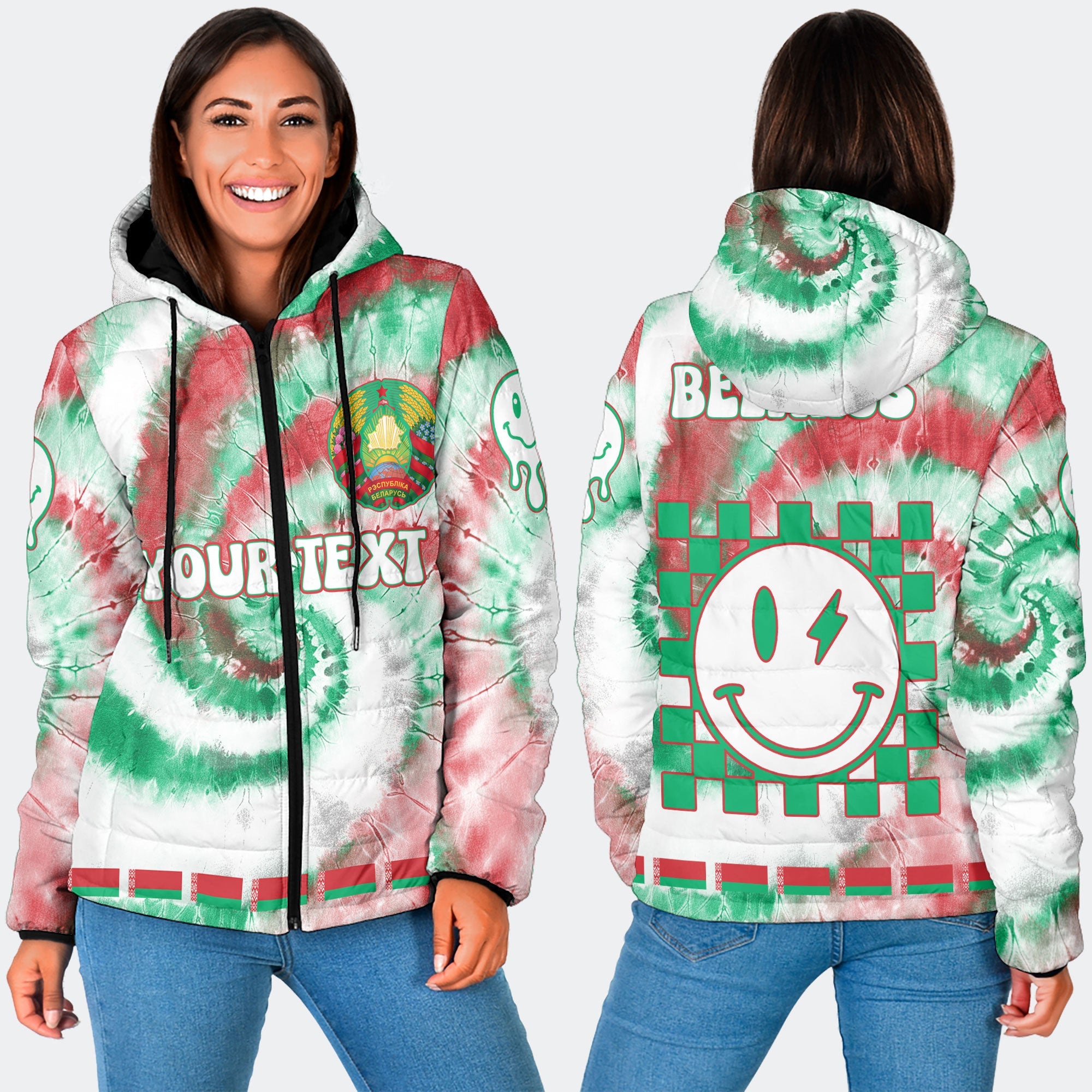 Belarus Women Hooded Padded Jacket Custom Tie Dye Style 3