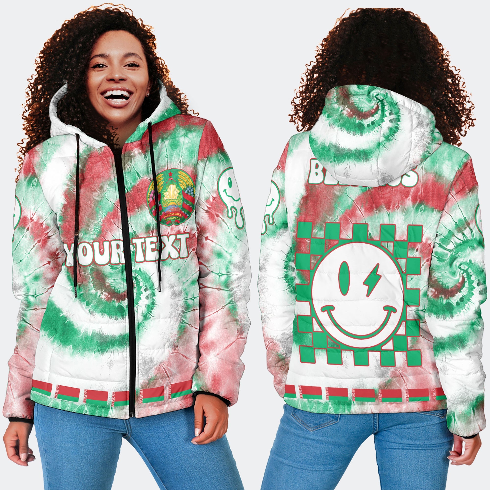 Belarus Women Hooded Padded Jacket Custom Tie Dye Style 4