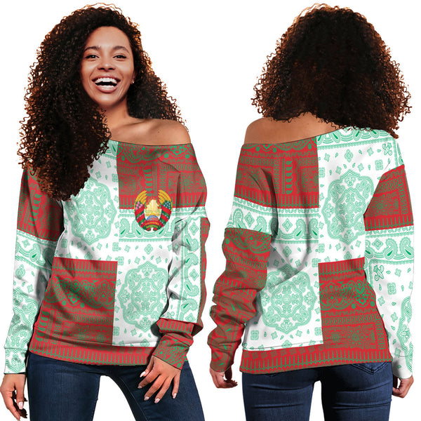 Belarus Women Off Shoulder Sweatshirt Flag And Paisley Basic Style 1