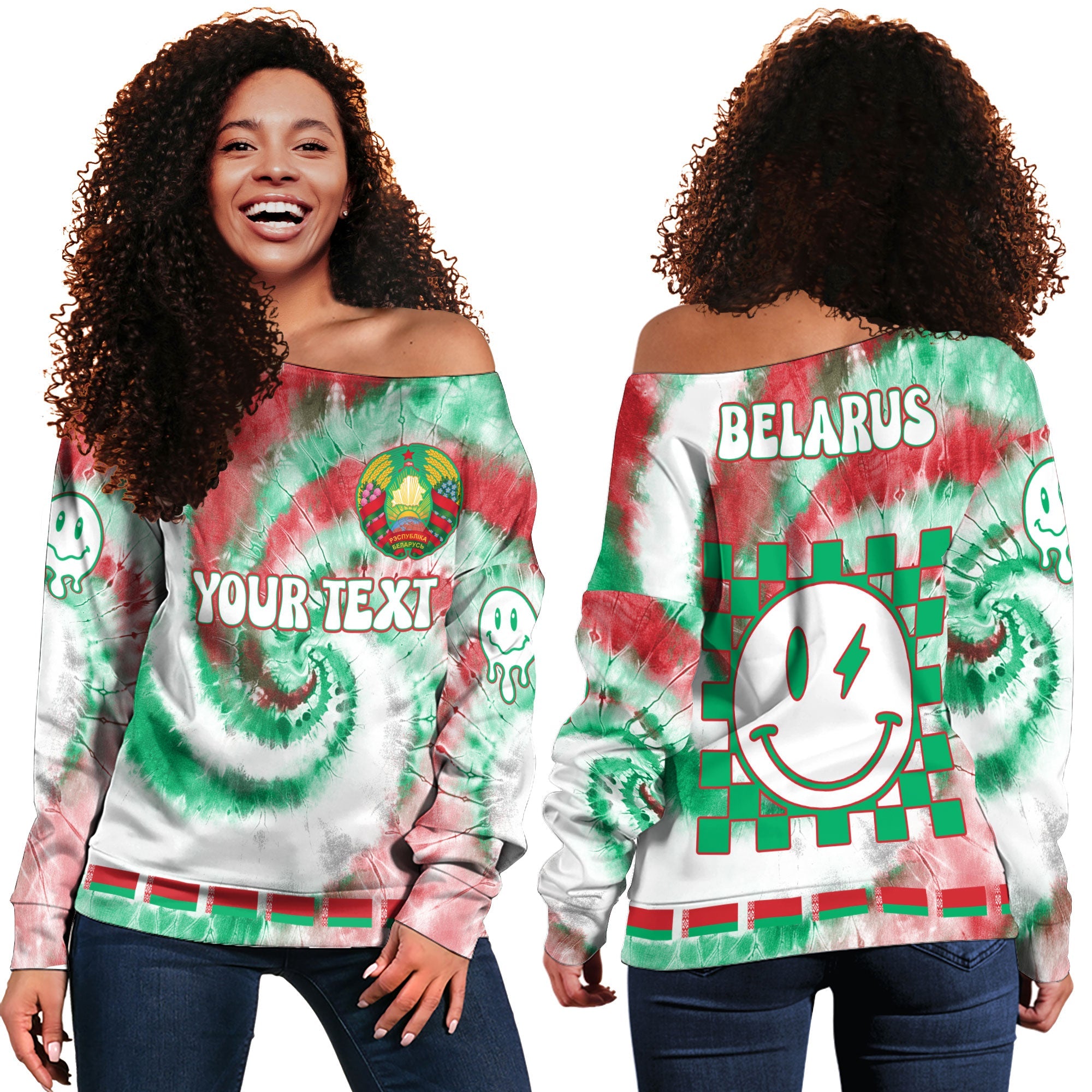 Belarus Women Off Shoulder Sweatshirt Custom Tie Dye Style 2