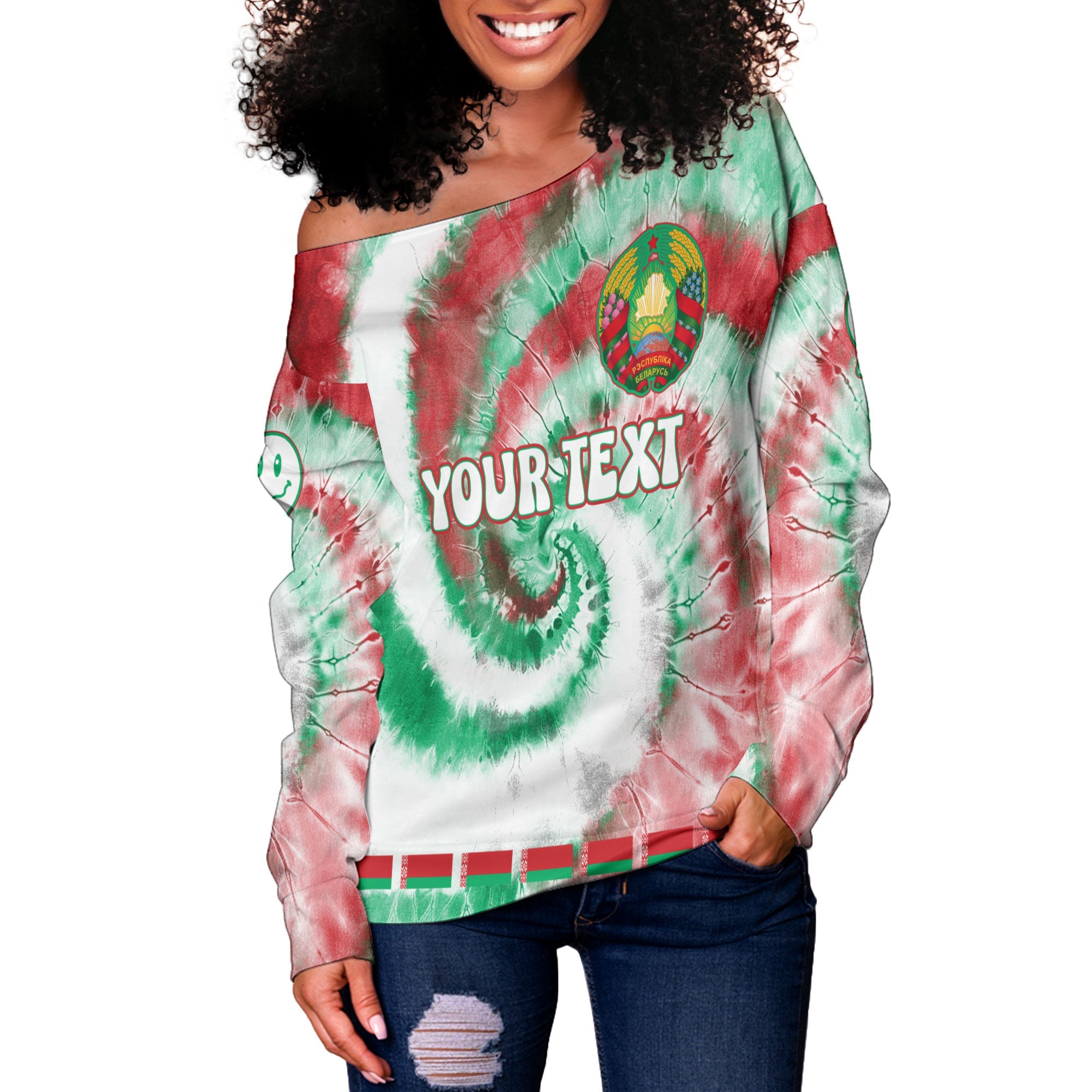 Belarus Women Off Shoulder Sweatshirt Custom Tie Dye Style 3