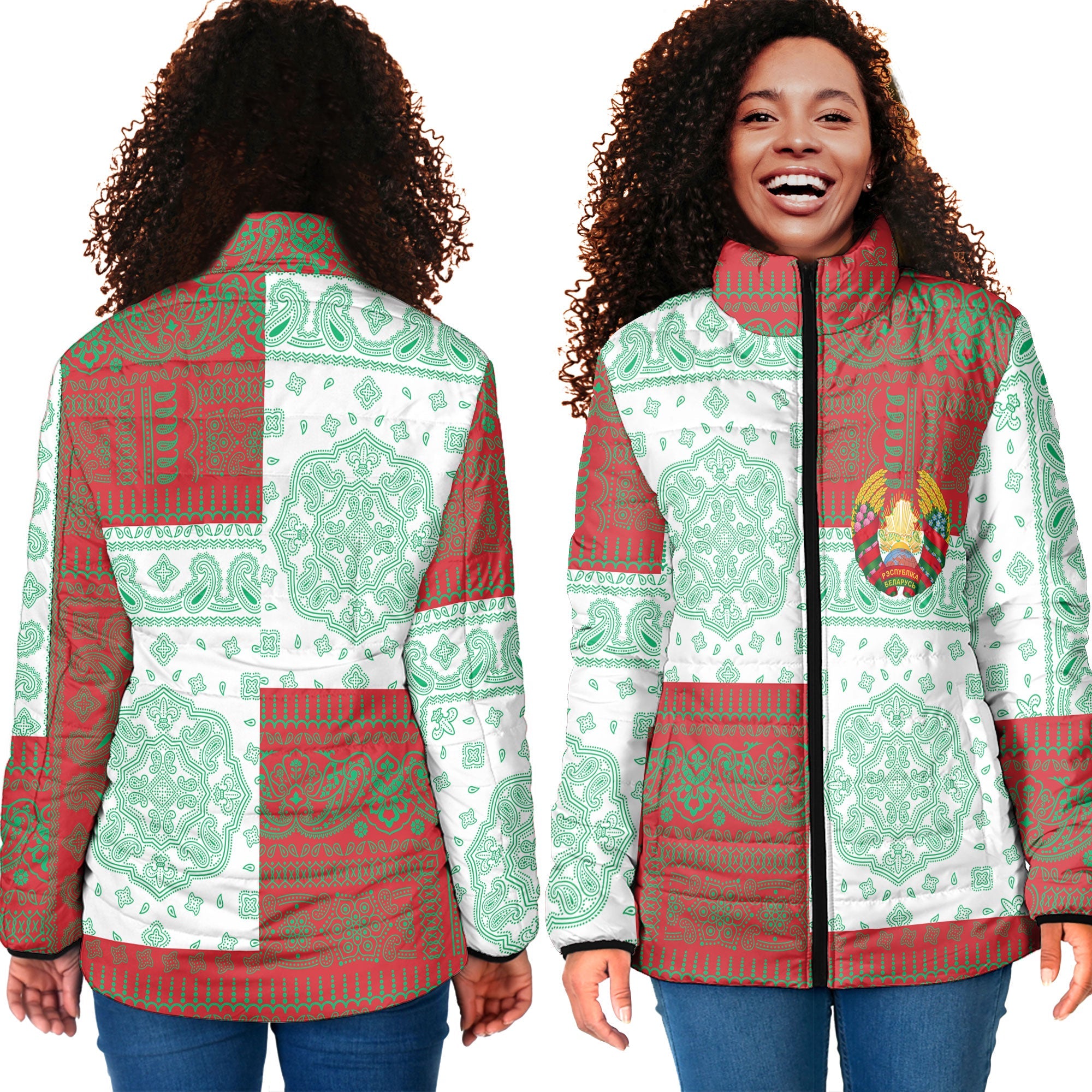 Belarus Women Padded Jacket Flag And Paisley Basic Style 4