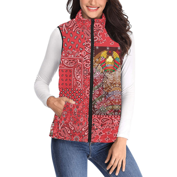 Belarus Women Padded Jacket Vest Paisley Flag And Skull Style 1