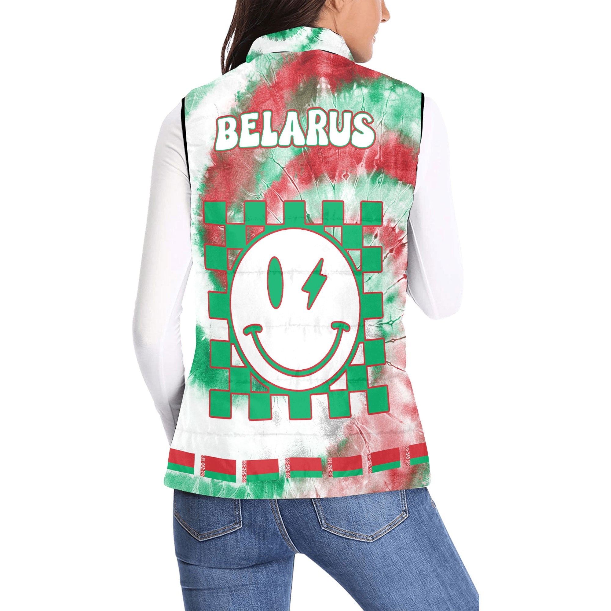 Belarus Women Padded Jacket Vest Custom Tie Dye Style 2