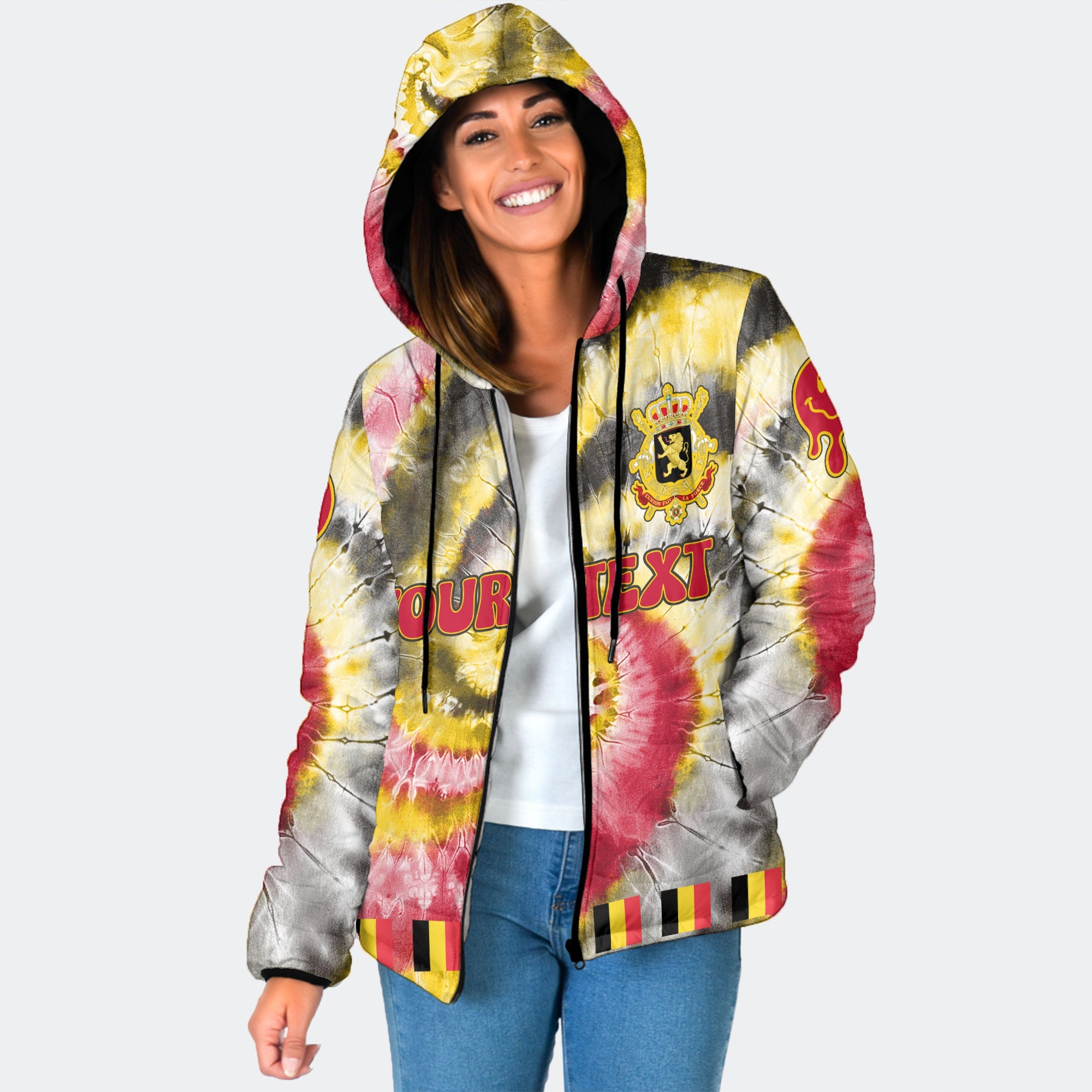 Belgium Women Hooded Padded Jacket Custom Tie Dye Style 1