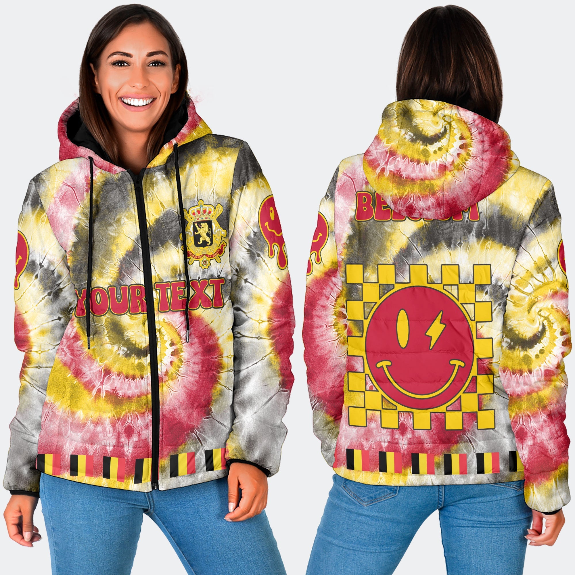 Belgium Women Hooded Padded Jacket Custom Tie Dye Style 3