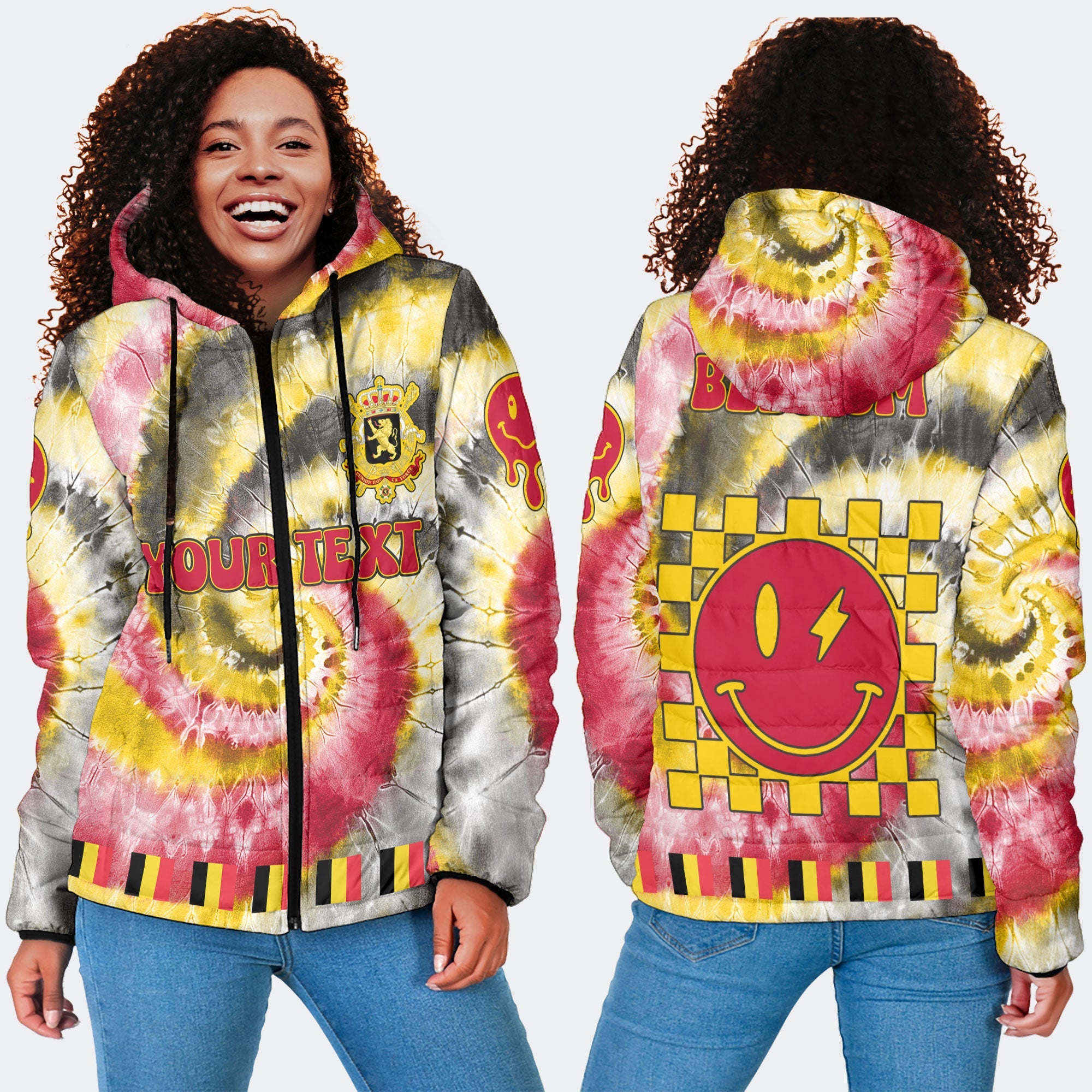 Belgium Women Hooded Padded Jacket Custom Tie Dye Style 4