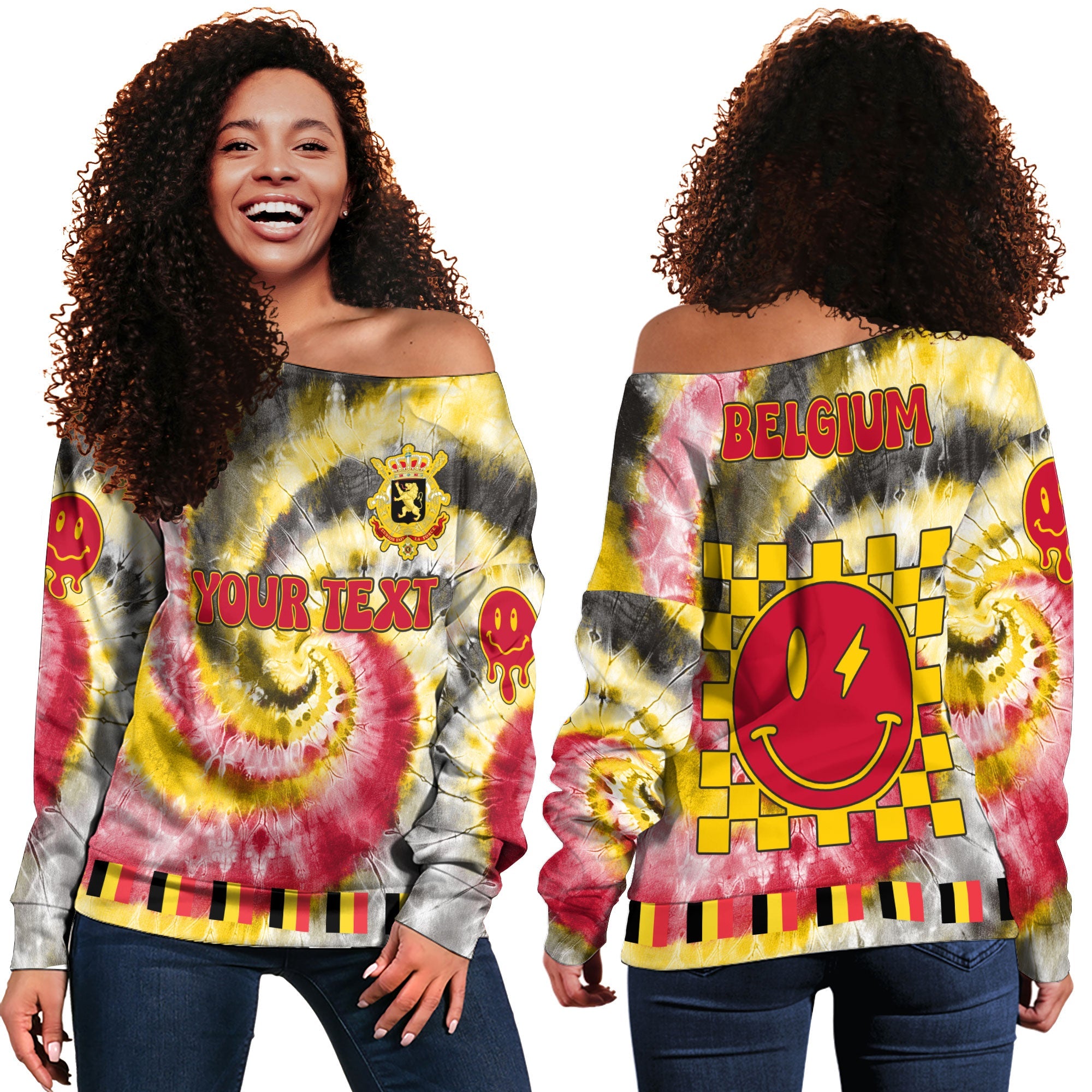 Belgium Women Off Shoulder Sweatshirt Custom Tie Dye Style 2