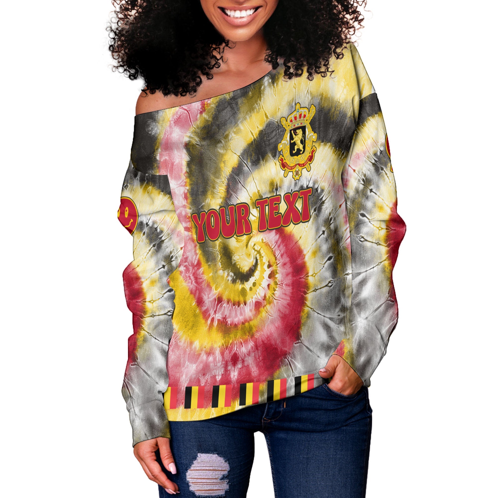 Belgium Women Off Shoulder Sweatshirt Custom Tie Dye Style 3