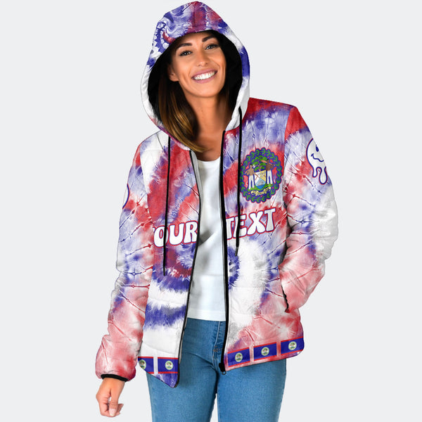 Belize Women Hooded Padded Jacket Custom Tie Dye Style 1