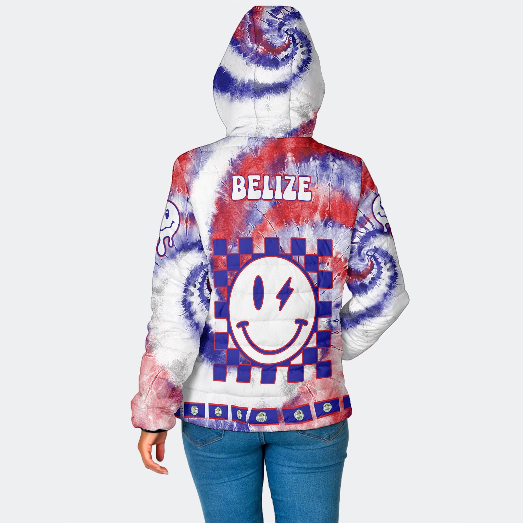 Belize Women Hooded Padded Jacket Custom Tie Dye Style 2