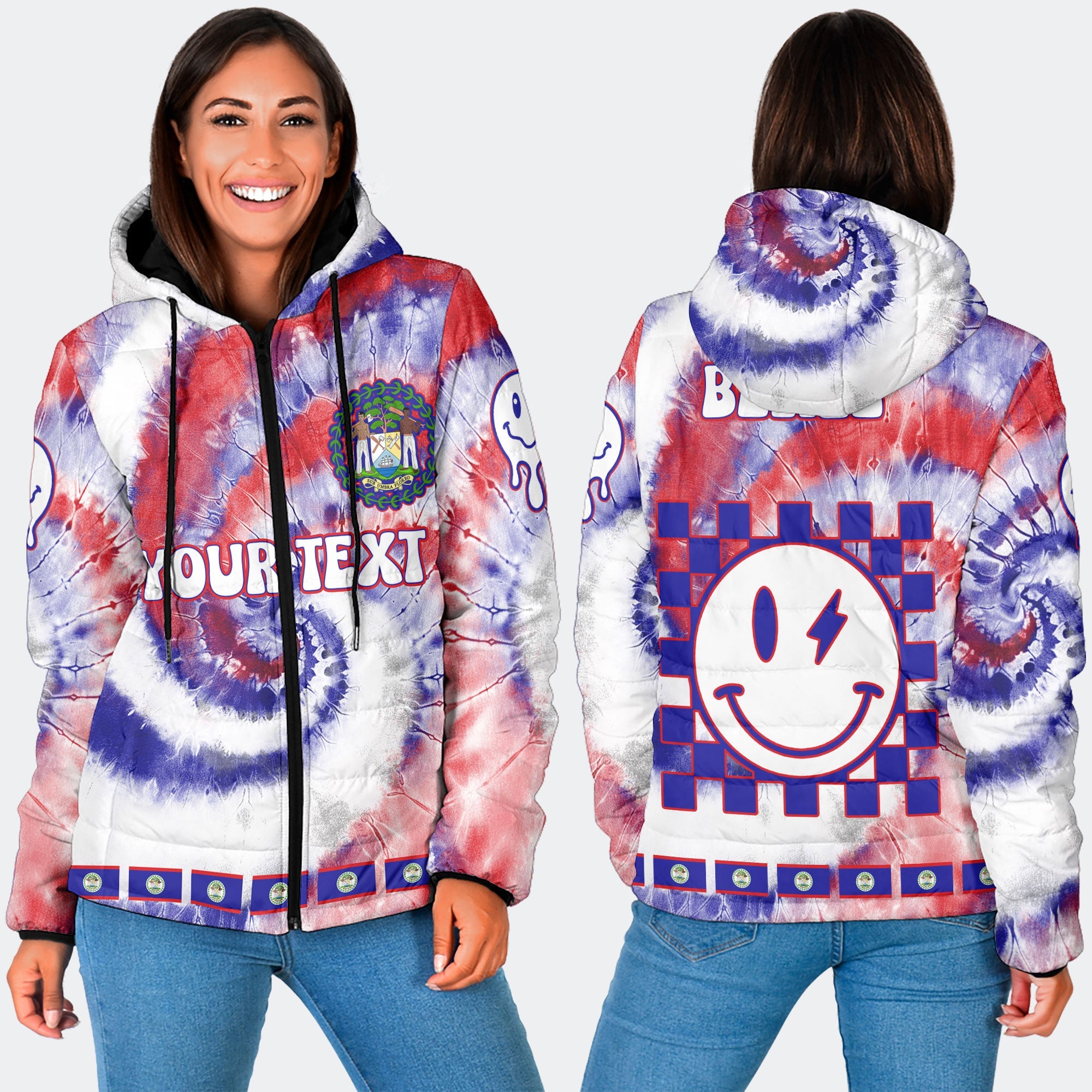 Belize Women Hooded Padded Jacket Custom Tie Dye Style 3