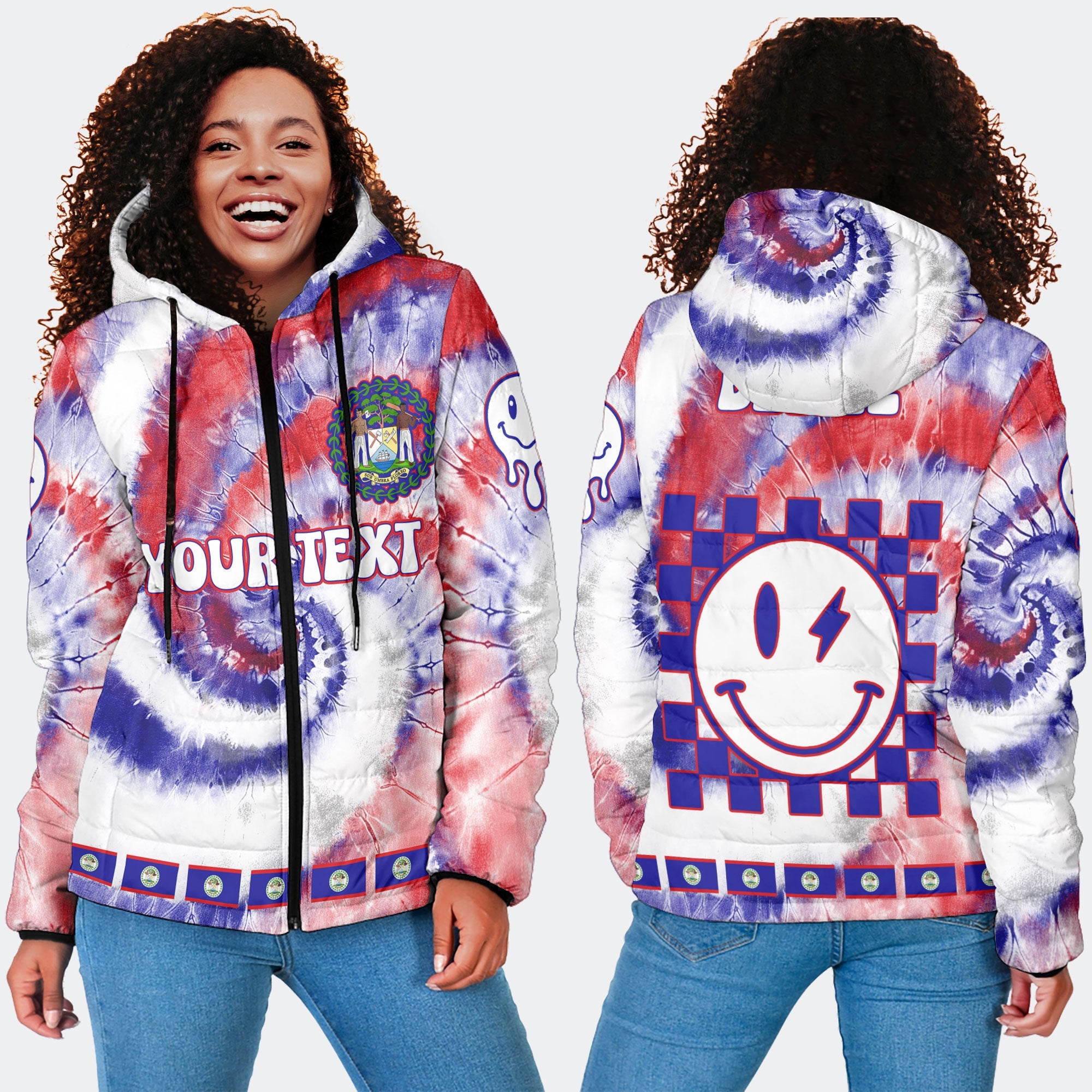 Belize Women Hooded Padded Jacket Custom Tie Dye Style 4