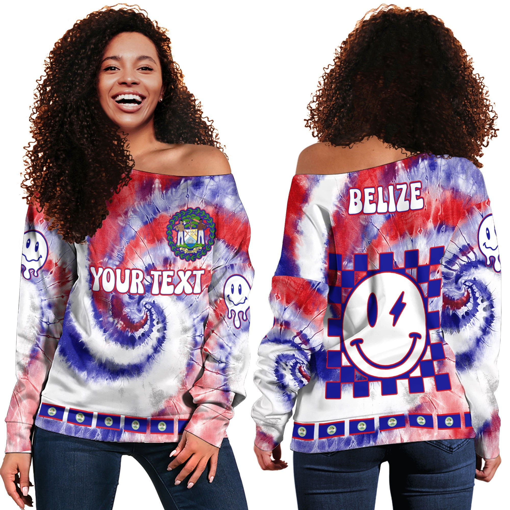 Belize Women Off Shoulder Sweatshirt Custom Tie Dye Style 2