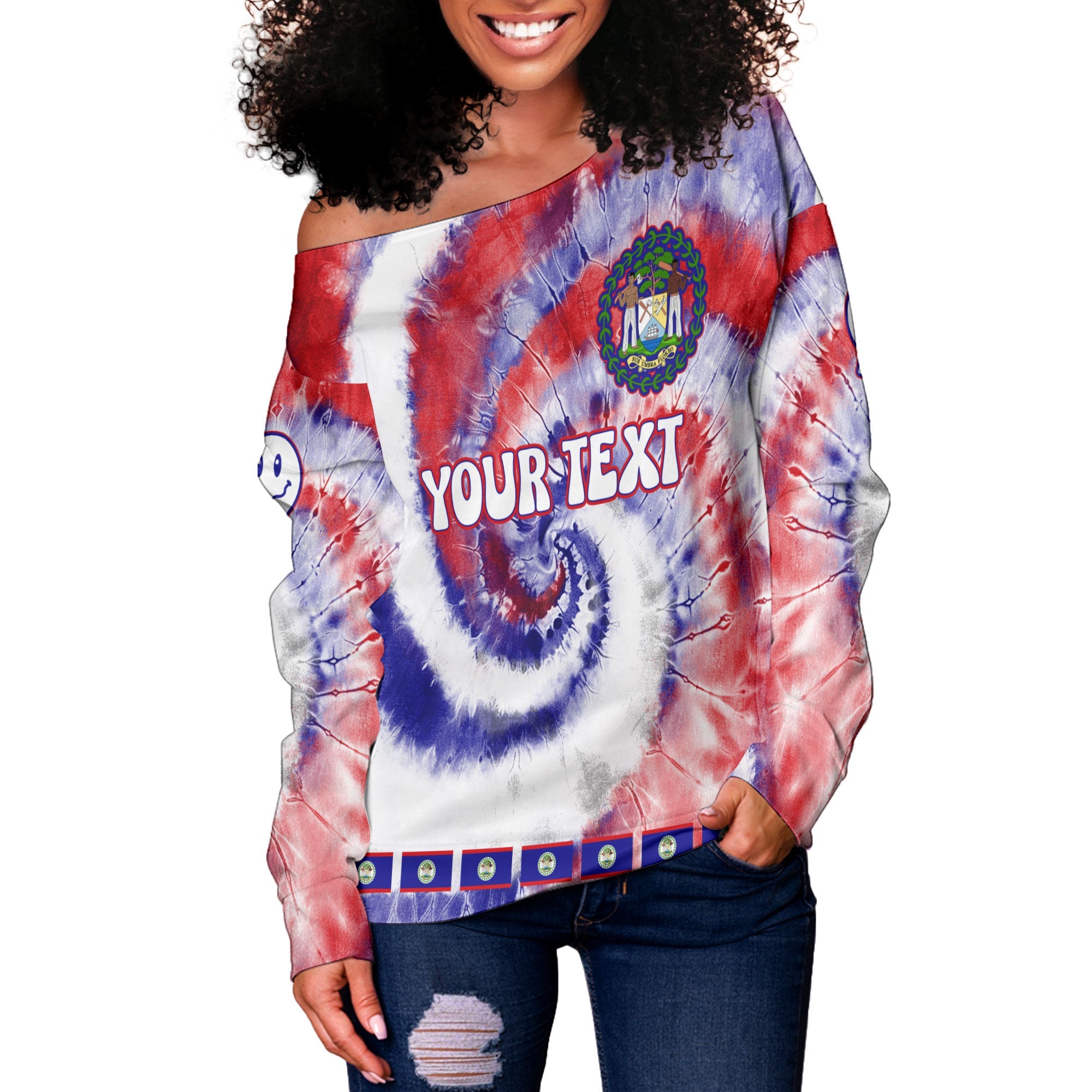 Belize Women Off Shoulder Sweatshirt Custom Tie Dye Style 3