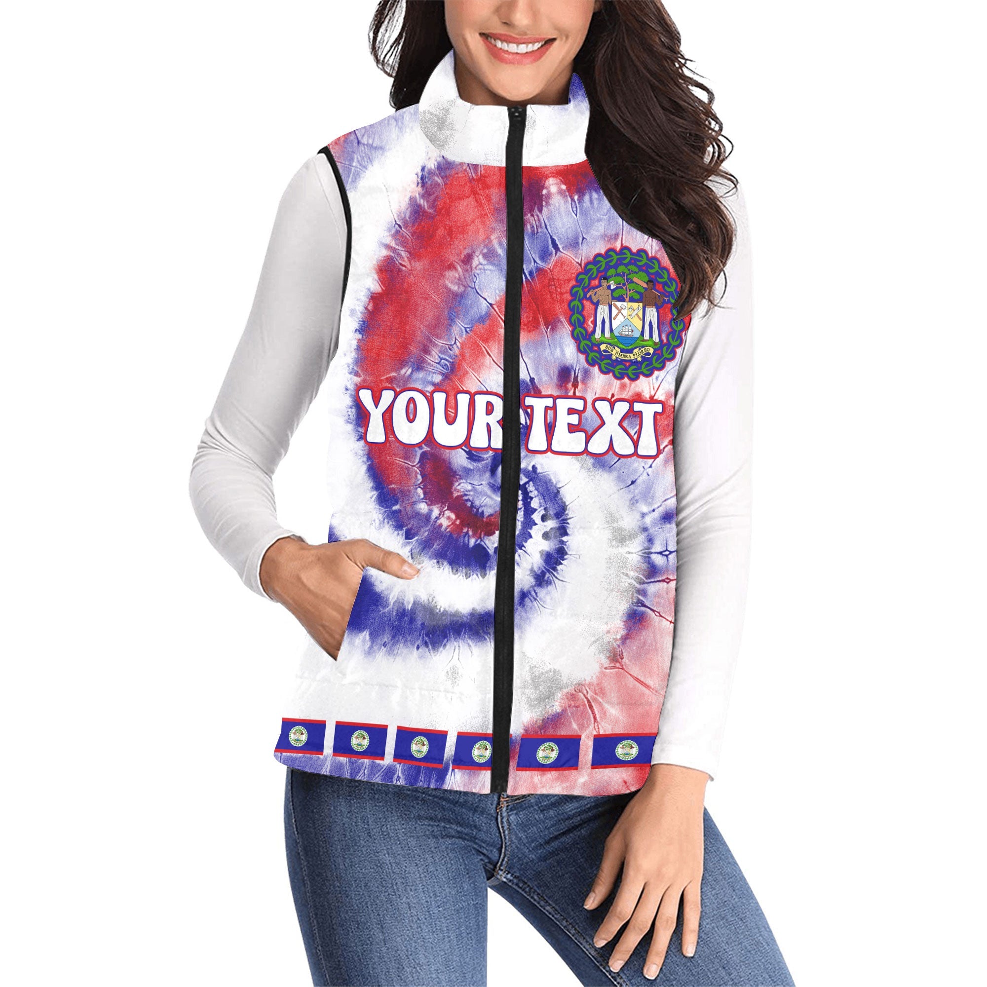 Belize Women Padded Jacket Vest Custom Tie Dye Style 1