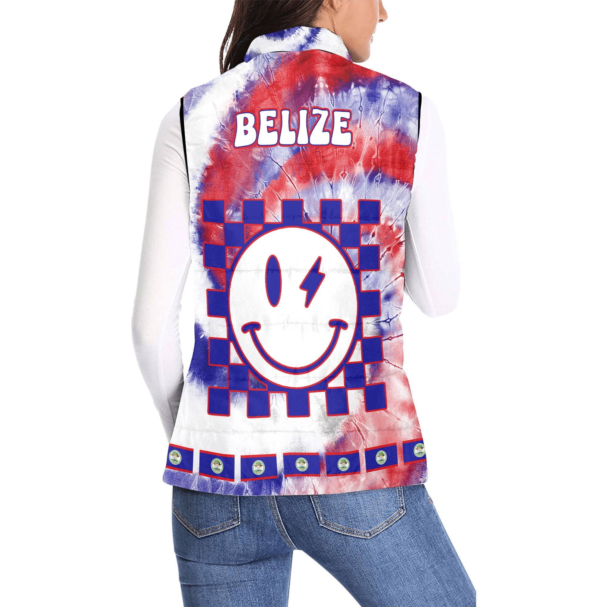 Belize Women Padded Jacket Vest Custom Tie Dye Style 2