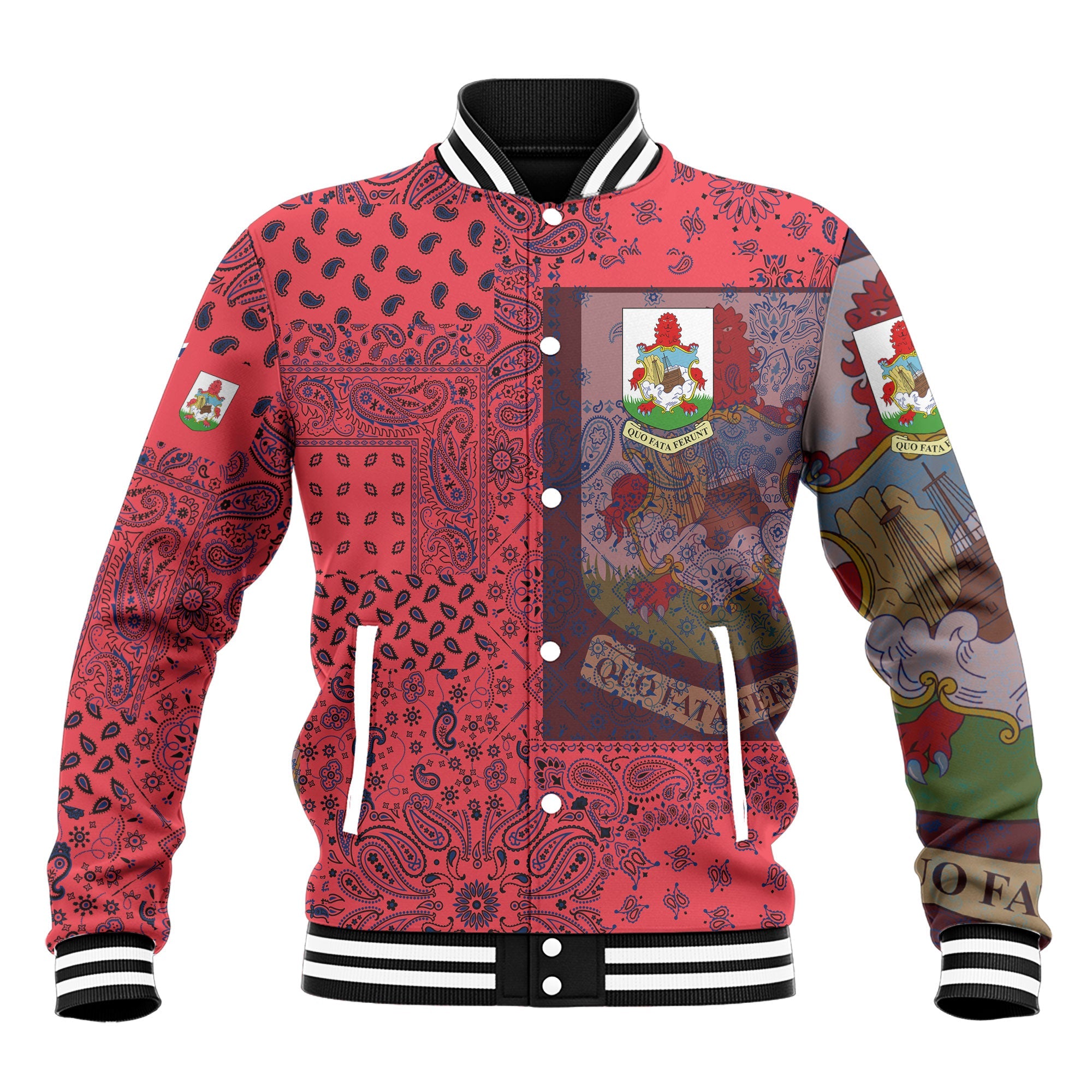 Bermuda Baseball Jacket Paisley Flag And Skull Style 2