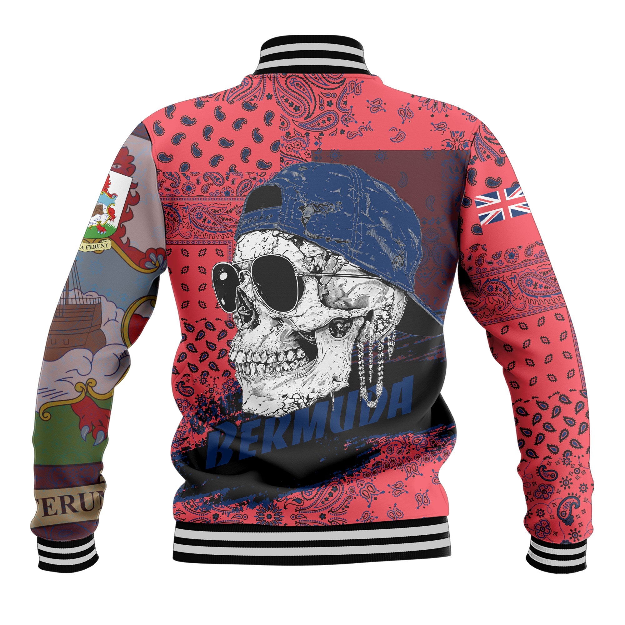 Bermuda Baseball Jacket Paisley Flag And Skull Style 3