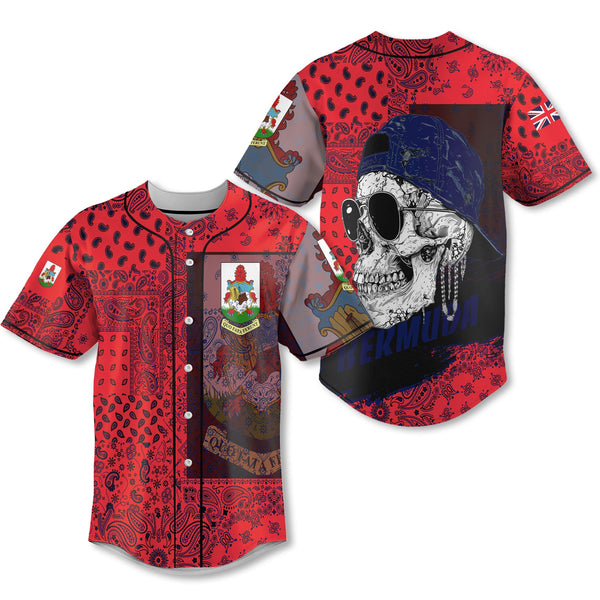 Bermuda Baseball Jersey Paisley Flag And Skull Style 1