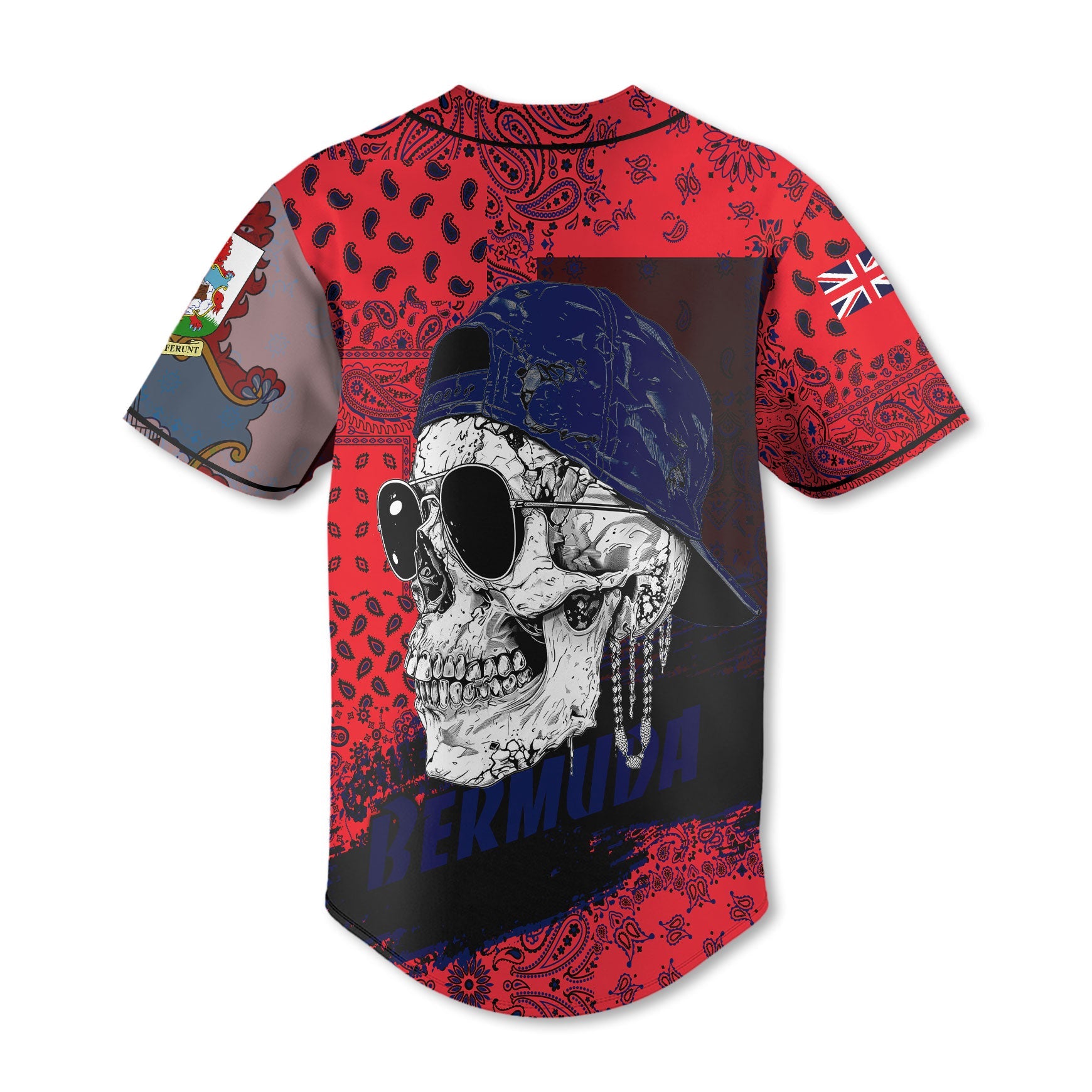 Bermuda Baseball Jersey Paisley Flag And Skull Style 3