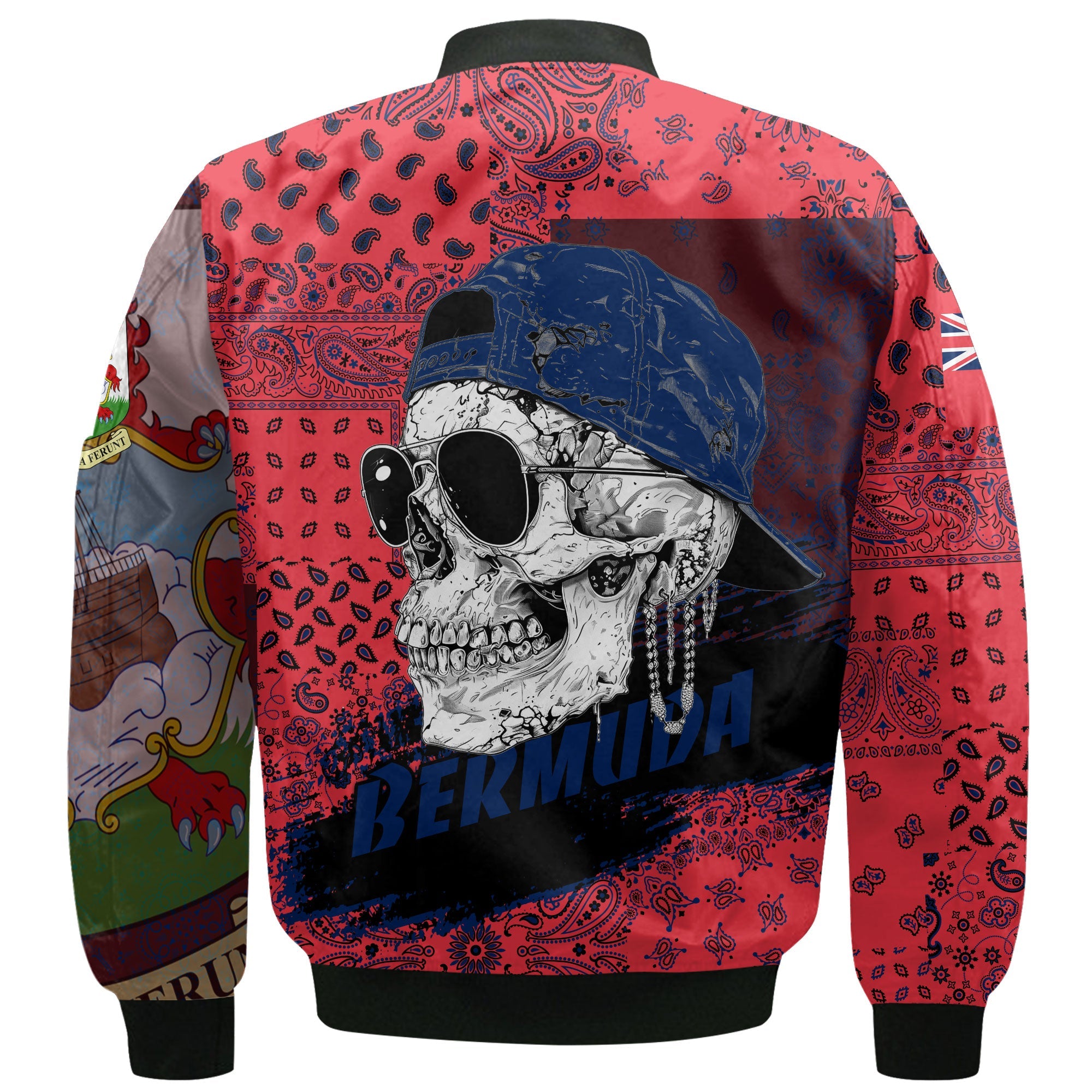 Bermuda Bomber Jacket Paisley Flag And Skull Style 3