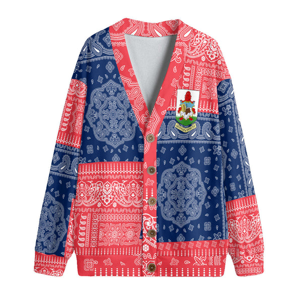 Bermuda Fleece Cardigan Flag And Paisley Basic Style 1