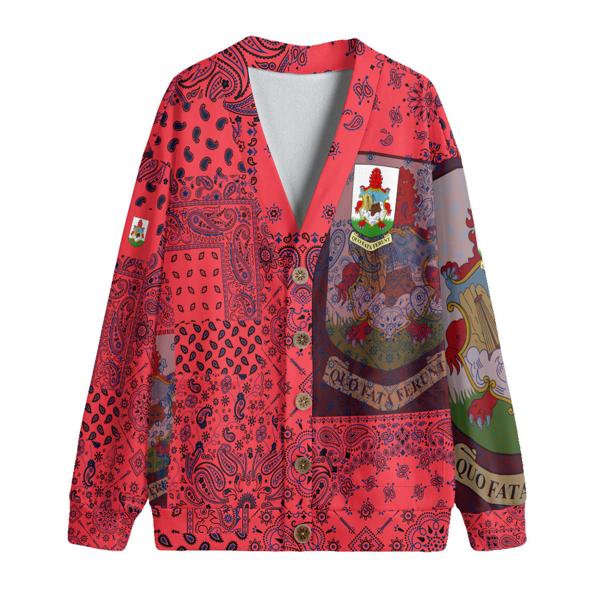 Bermuda Fleece Cardigan Paisley Flag And Skull Style 1