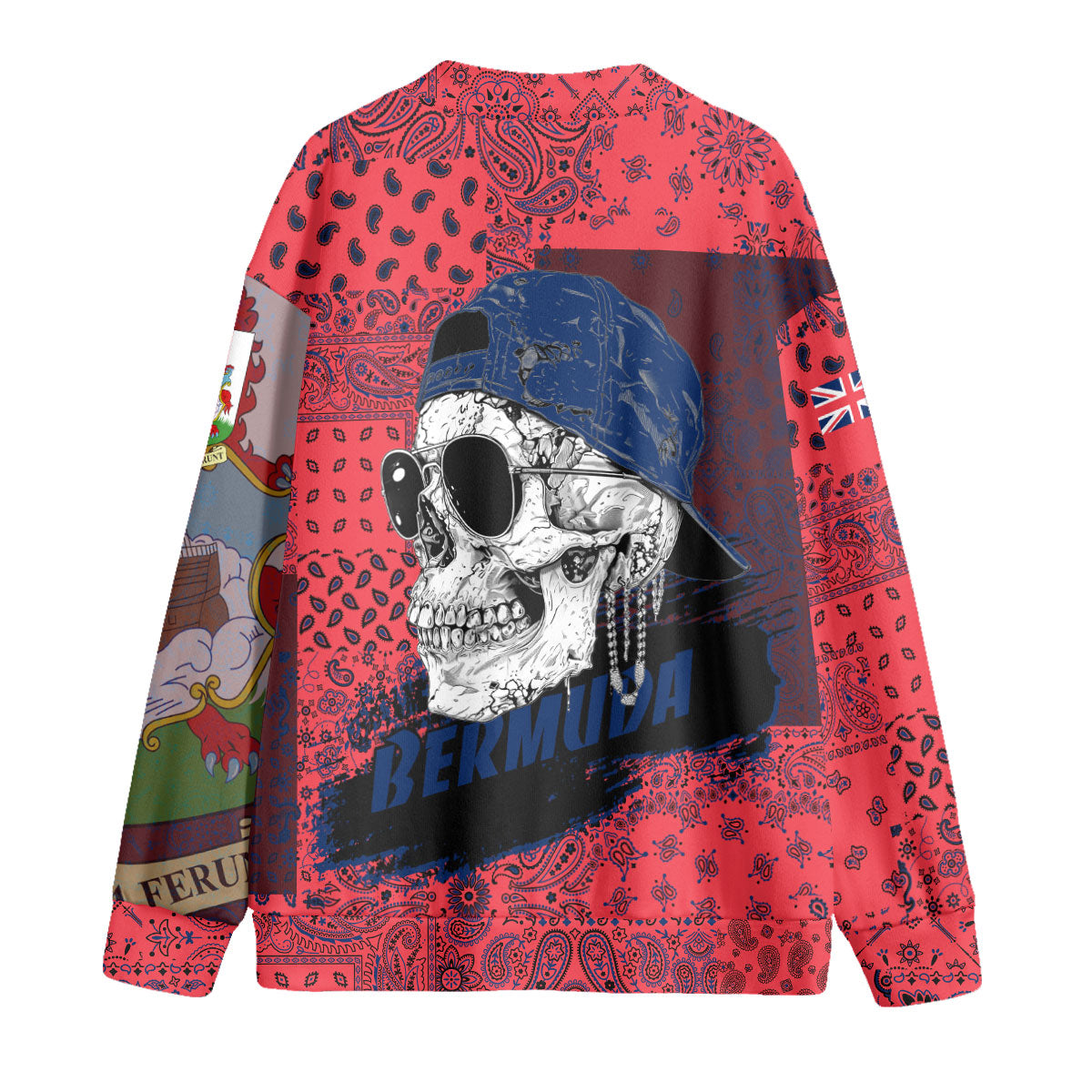 Bermuda Fleece Cardigan Paisley Flag And Skull Style 2