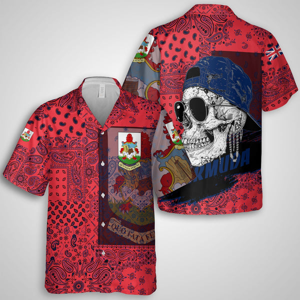 Bermuda Hawaiian Shirt Paisley Flag And Skull Style 1