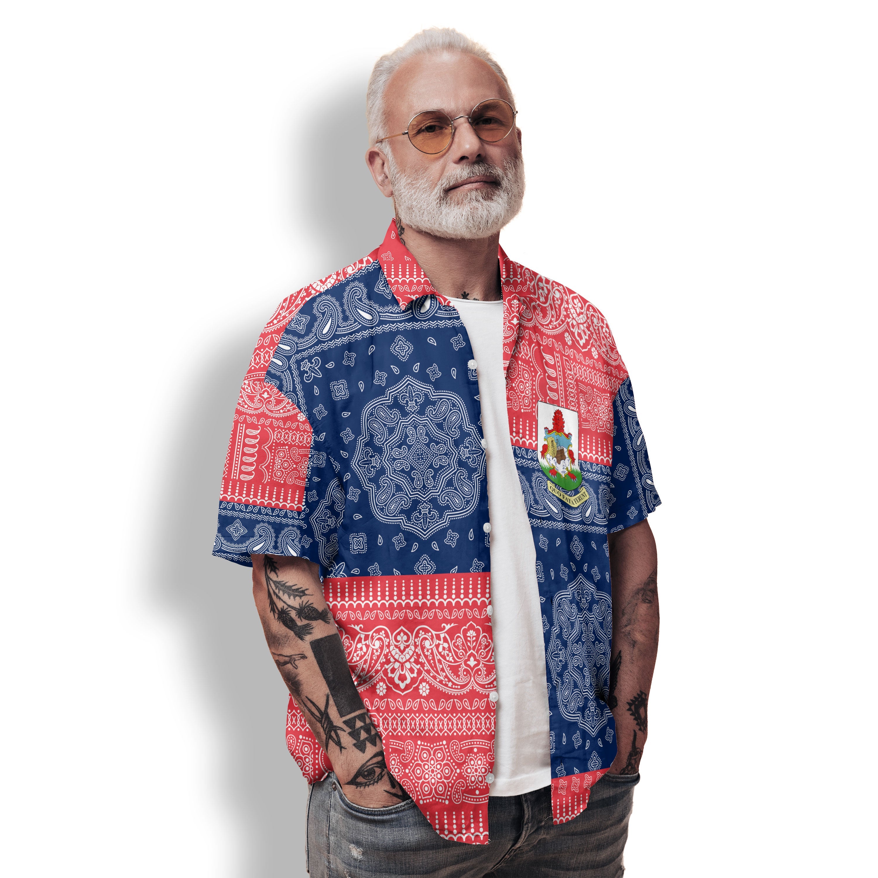 Bermuda Hawaiian Shirt Flag And Paisley Basic Style 2