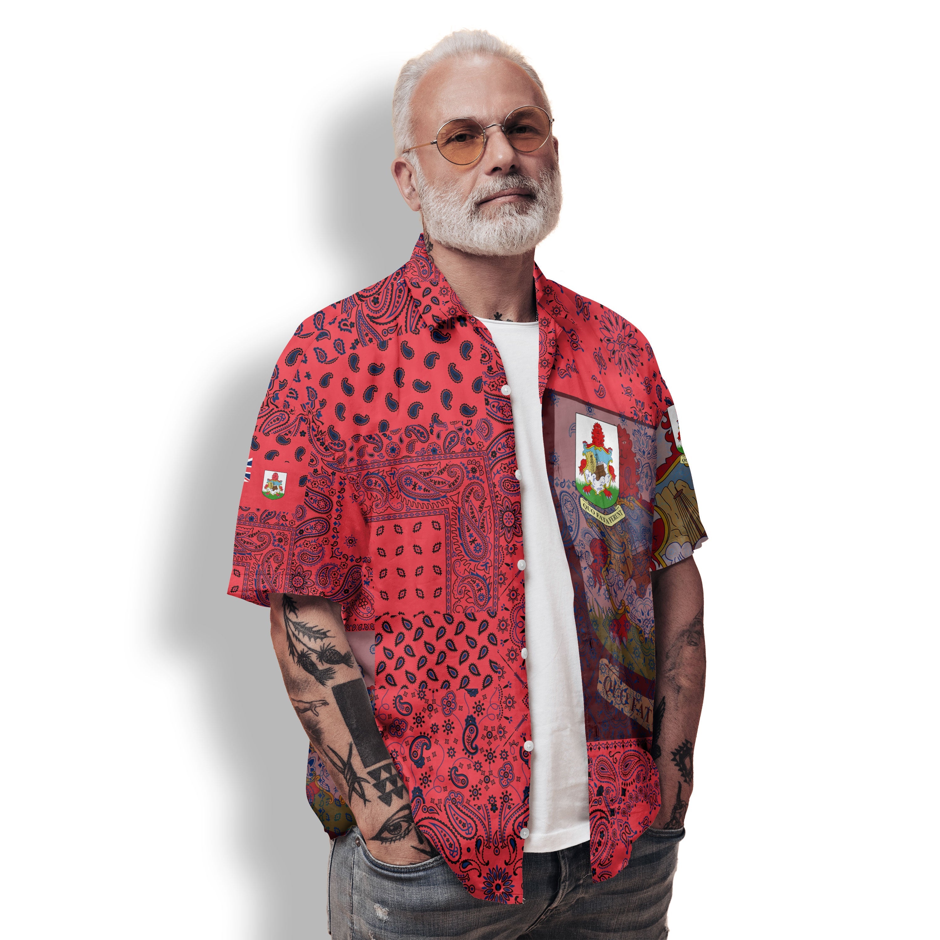 Bermuda Hawaiian Shirt Paisley Flag And Skull Style 2