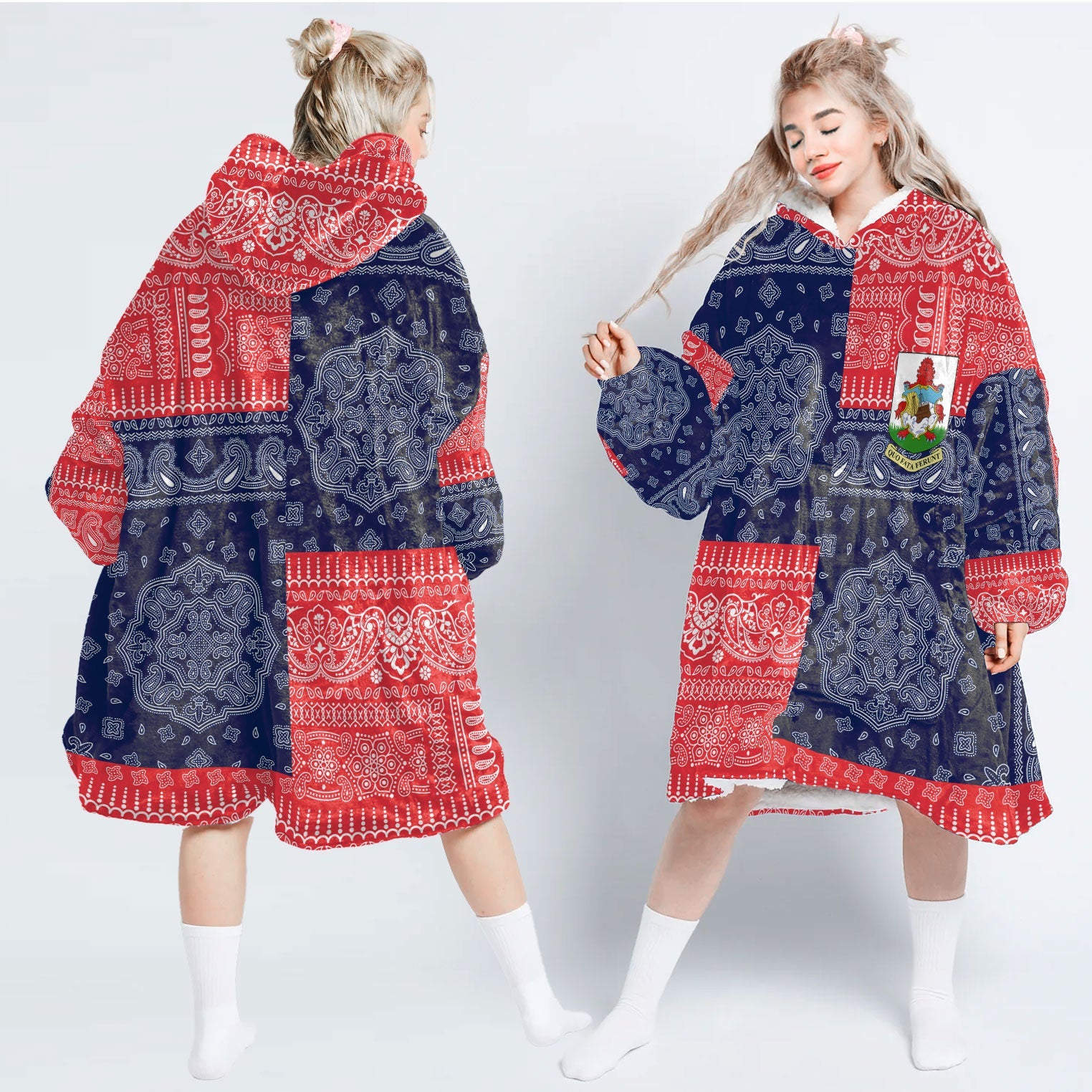 Bermuda Hoodie Blanket Flag And Paisley Basic Style 1