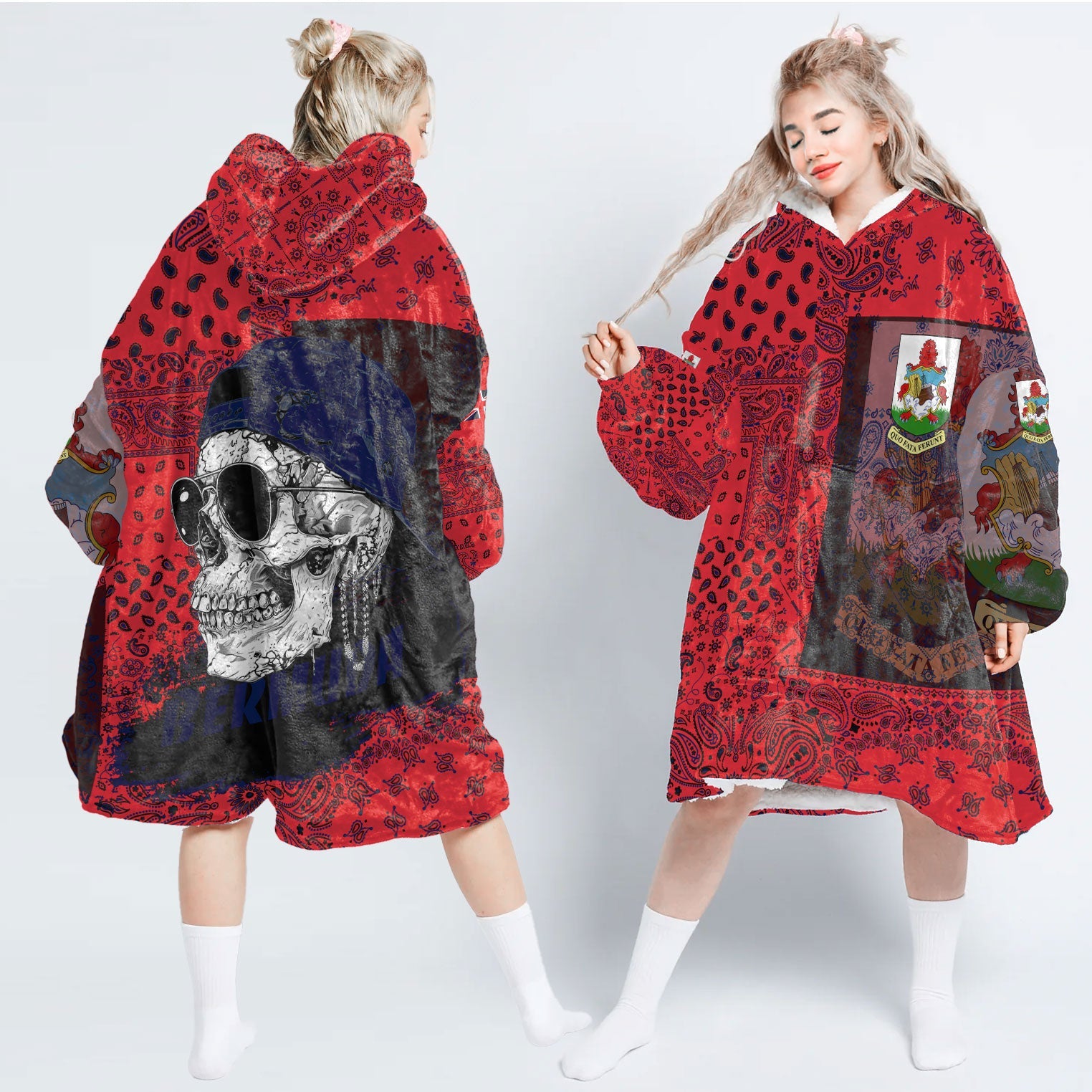 Bermuda Hoodie Blanket Paisley Flag And Skull Style 1